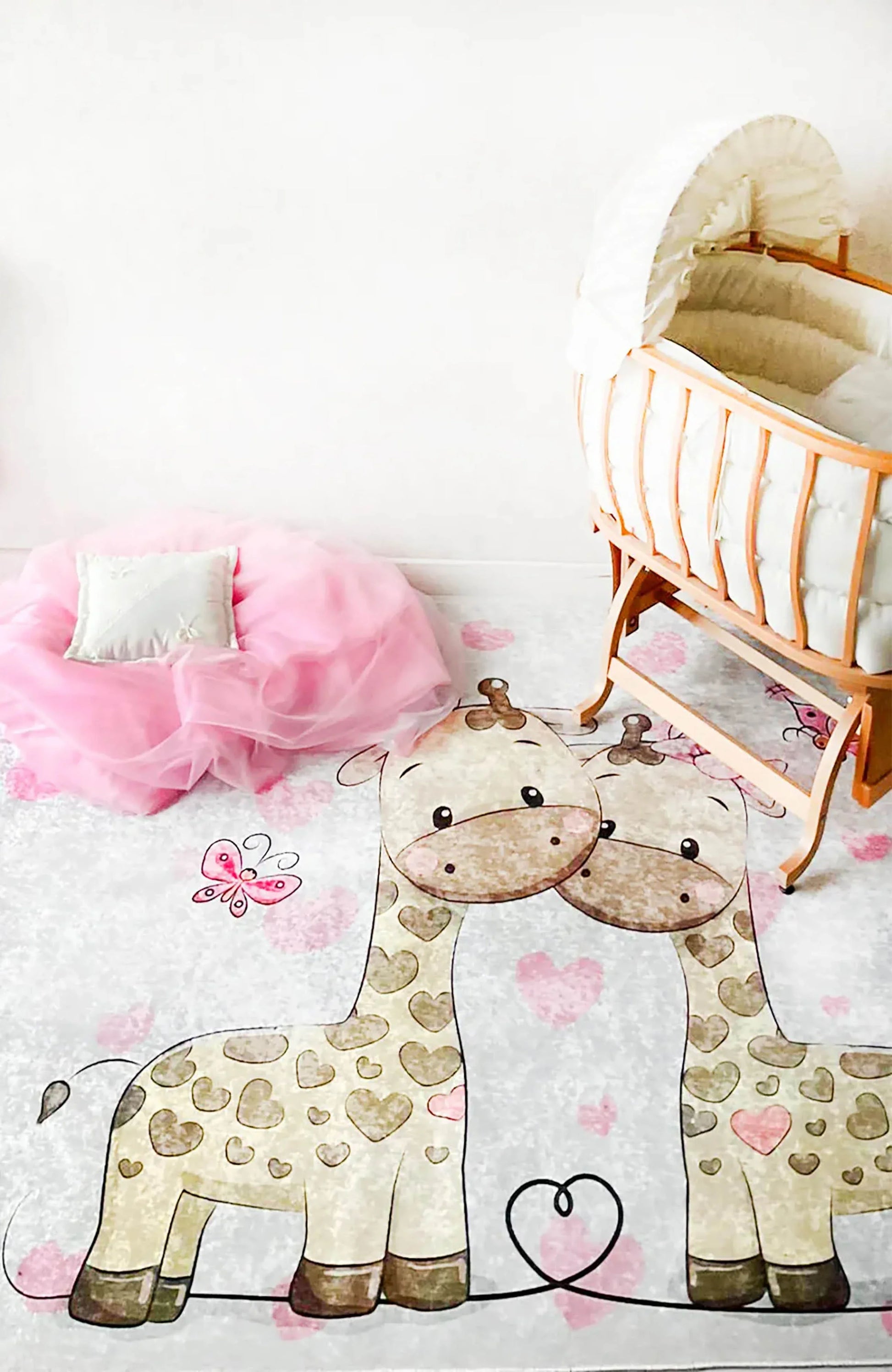 Sevimli Zürafa Desenli Gri Yıkanabilir Çocuk Halısı-Pera Halı