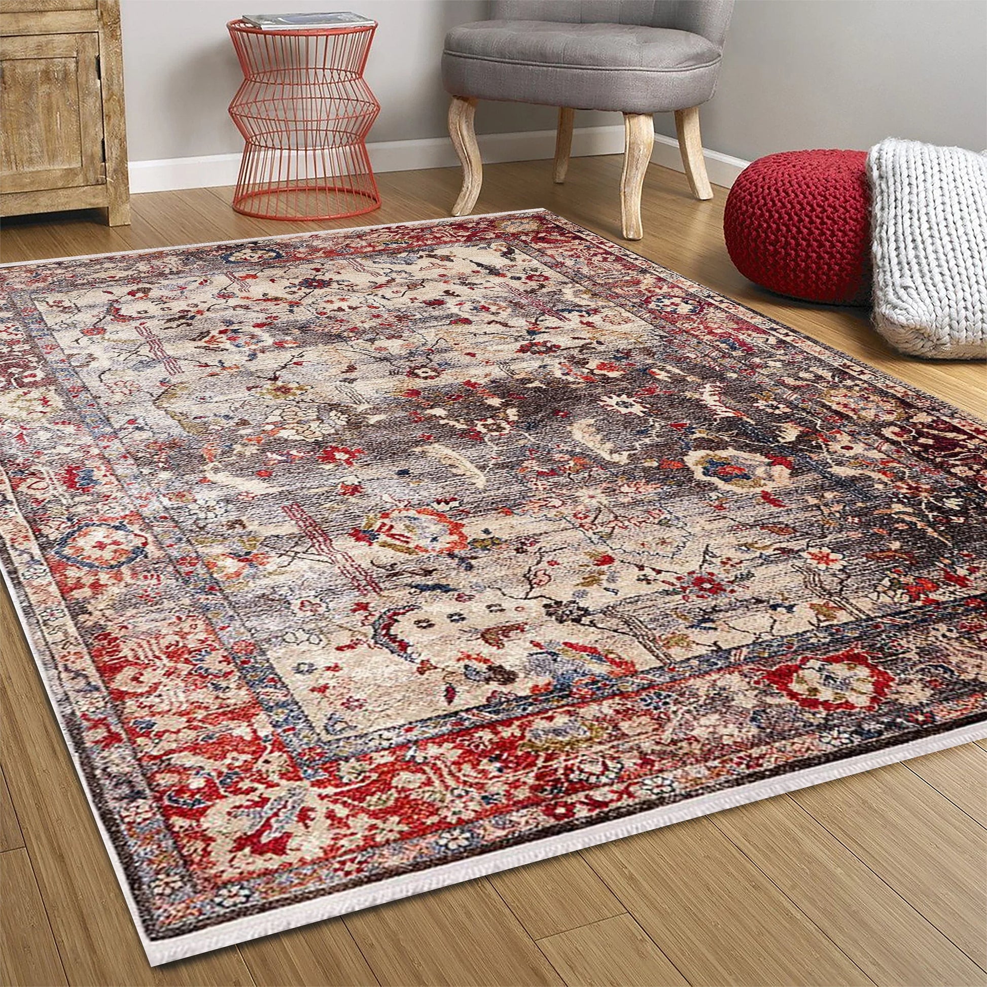 Sıcak Tonlu Bej Kırmızı Uşak Desenli Halı-Pera Halı