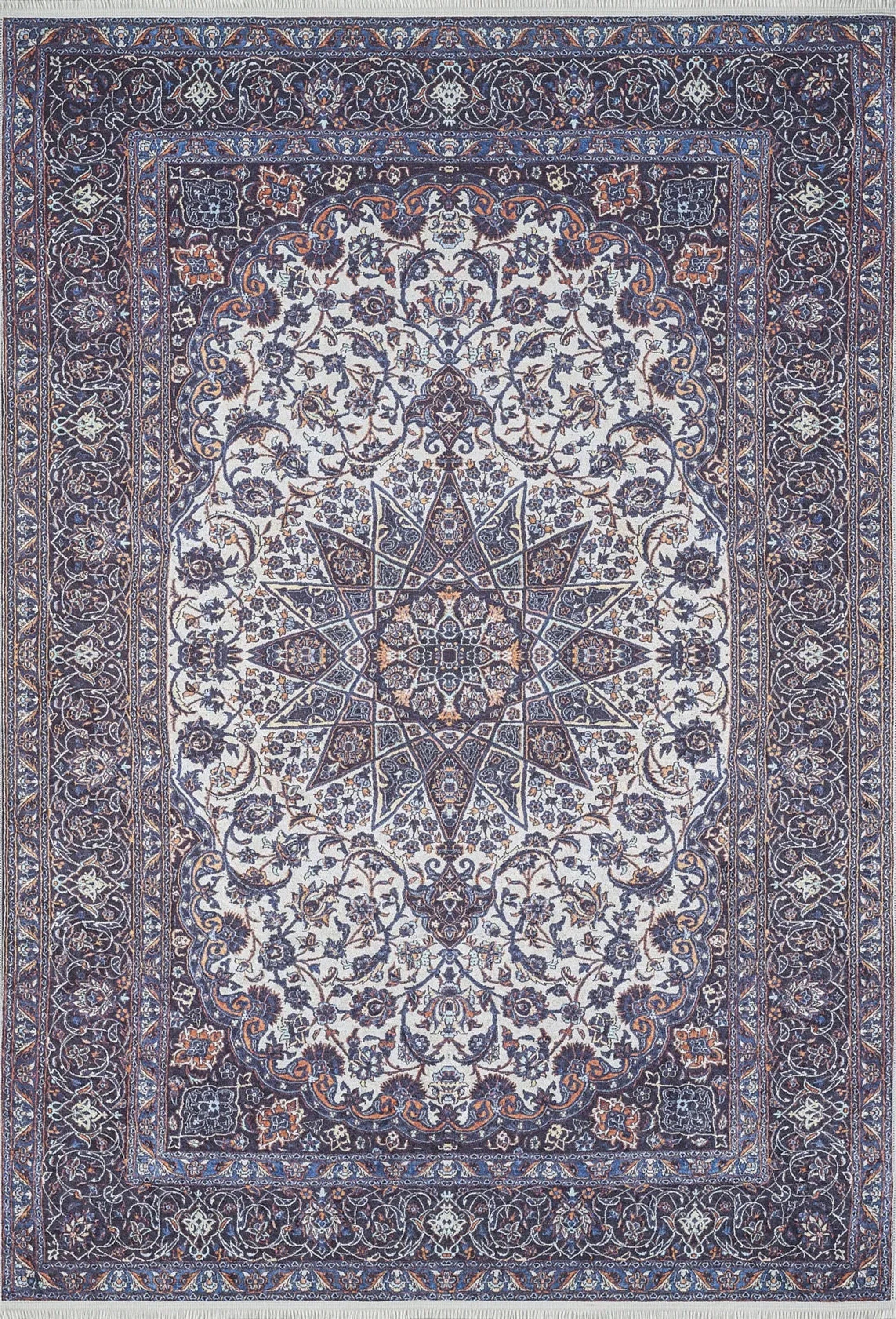 Eşsiz Antik Desenli Beyaz Lacivert Kilim Halı - Pera Halı