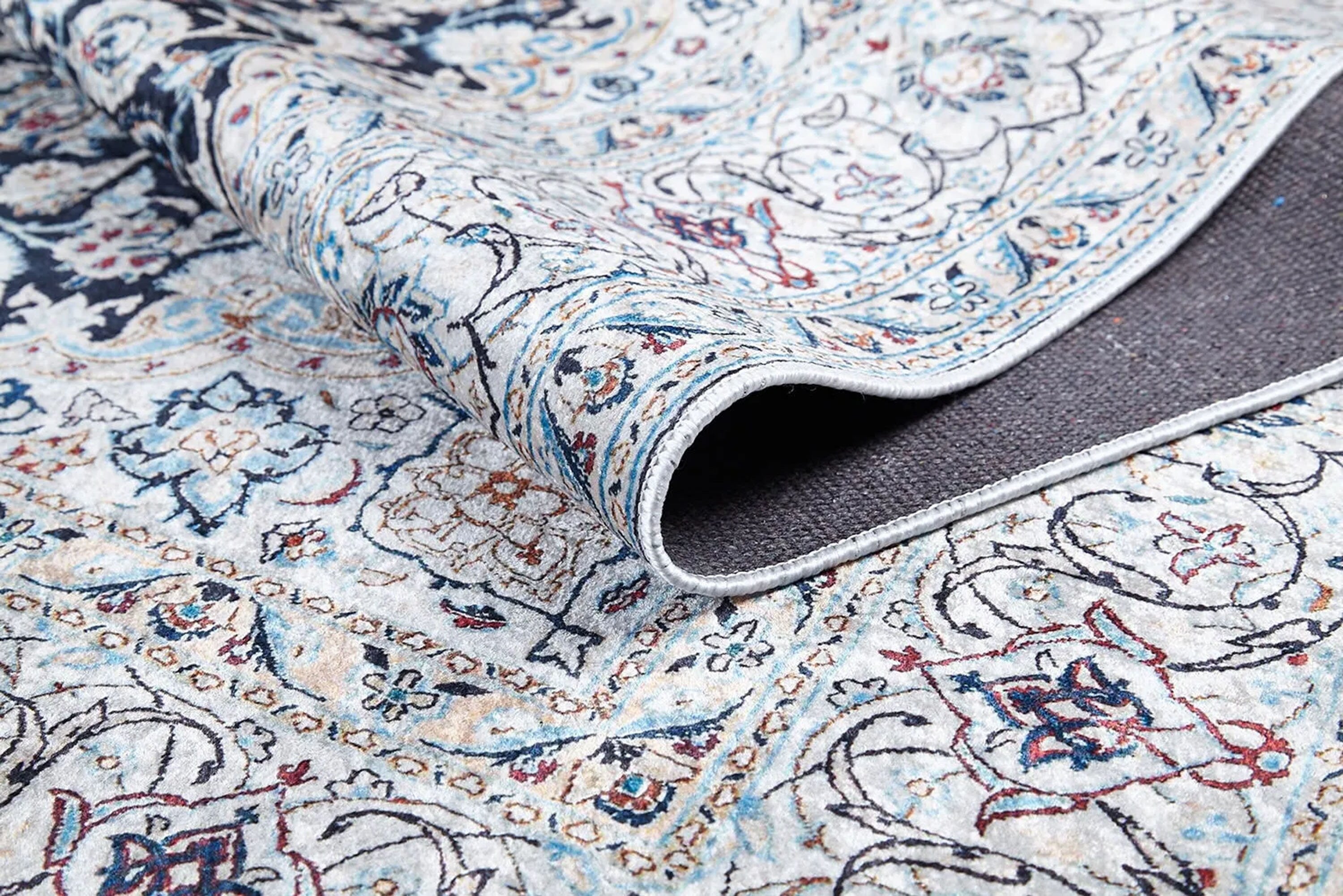 Eşsiz Antik Desenli Beyaz Lacivert Kilim Halı - Pera Halı