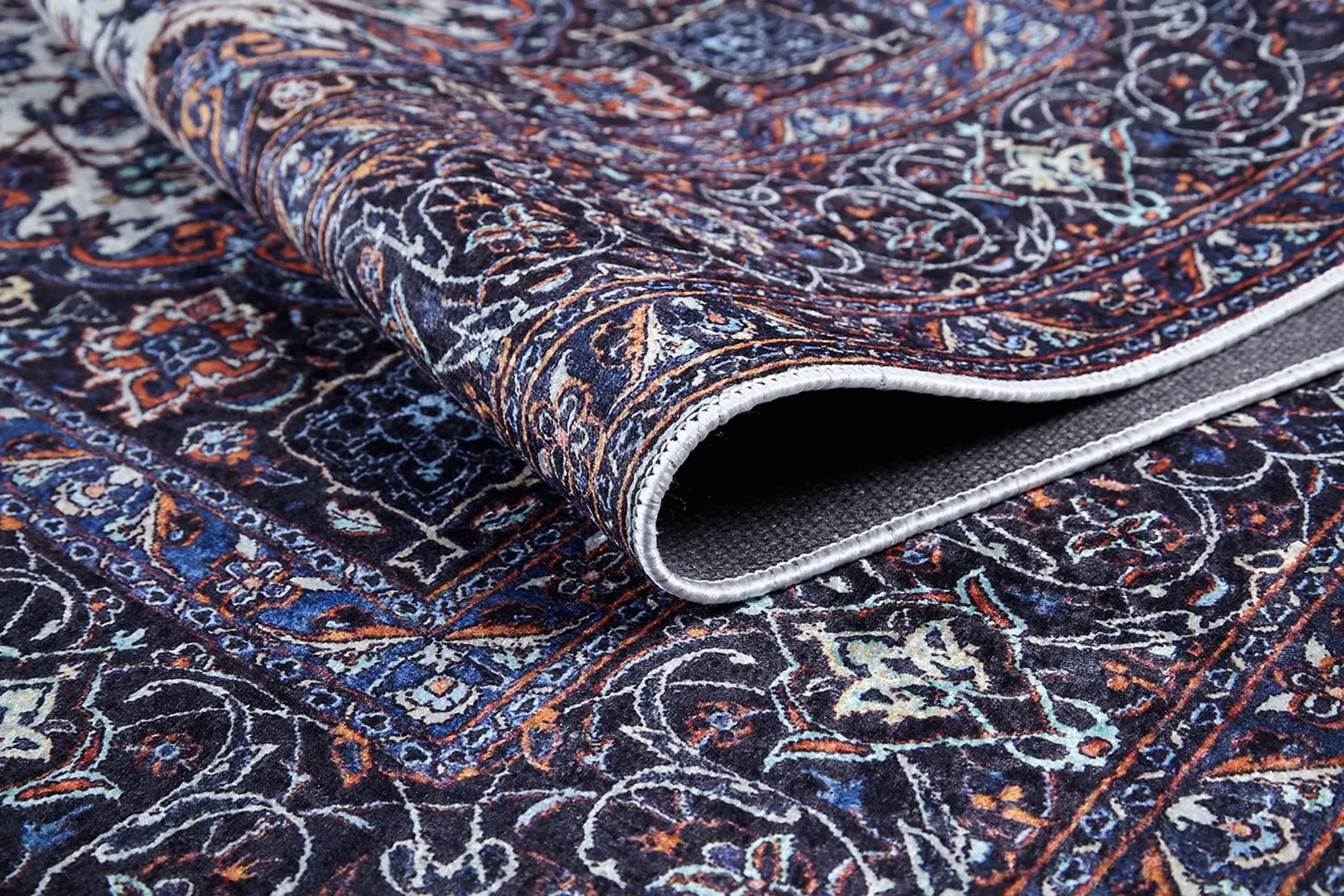 Eşsiz Antik Desenli Beyaz Lacivert Kilim Halı - Pera Halı
