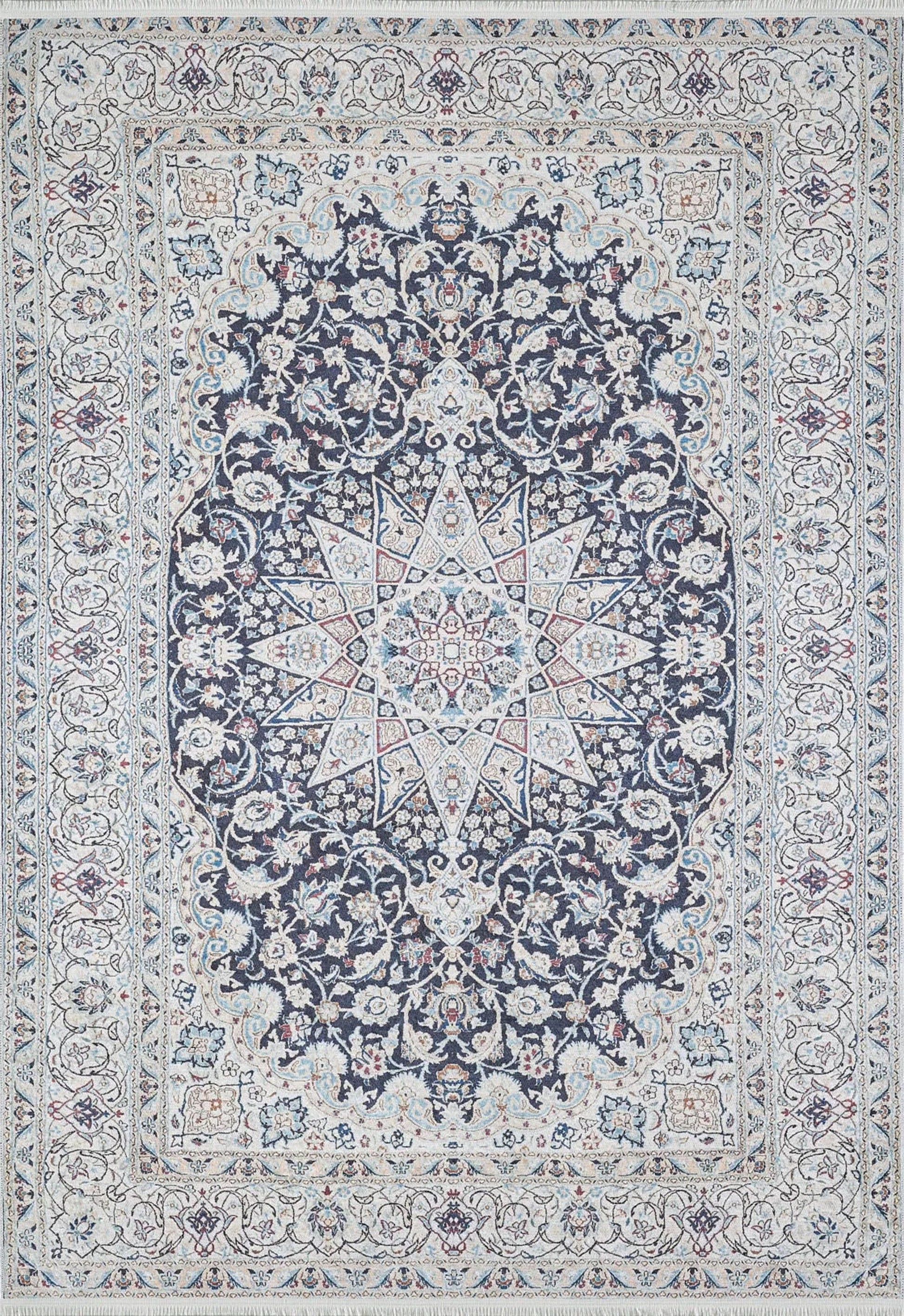 Eşsiz Antik Desenli Beyaz Lacivert Kilim Halı - Pera Halı