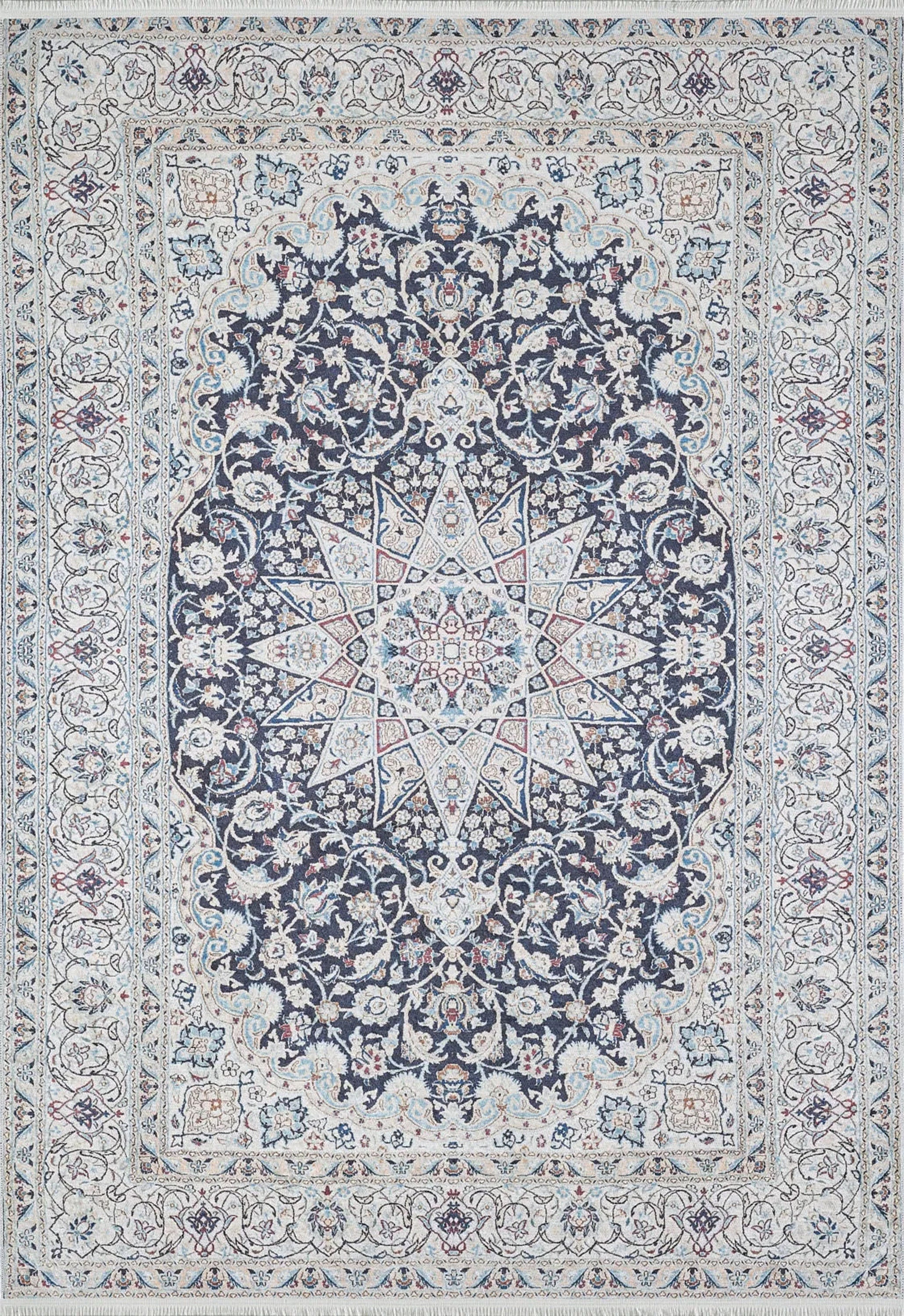 Eşsiz Antik Desenli Beyaz Lacivert Kilim Halı - Pera Halı