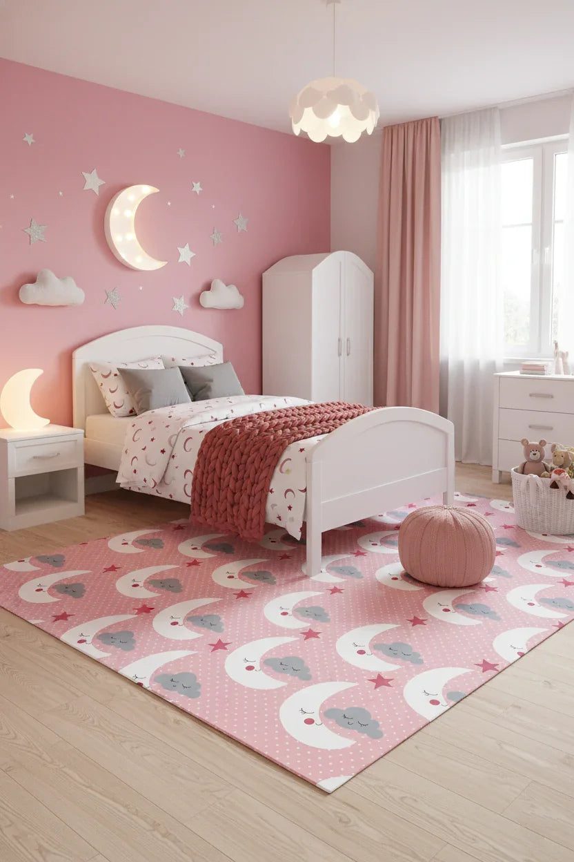 Şirin Uyku Temalı Pembe Çocuk Halısı-Pera Halı