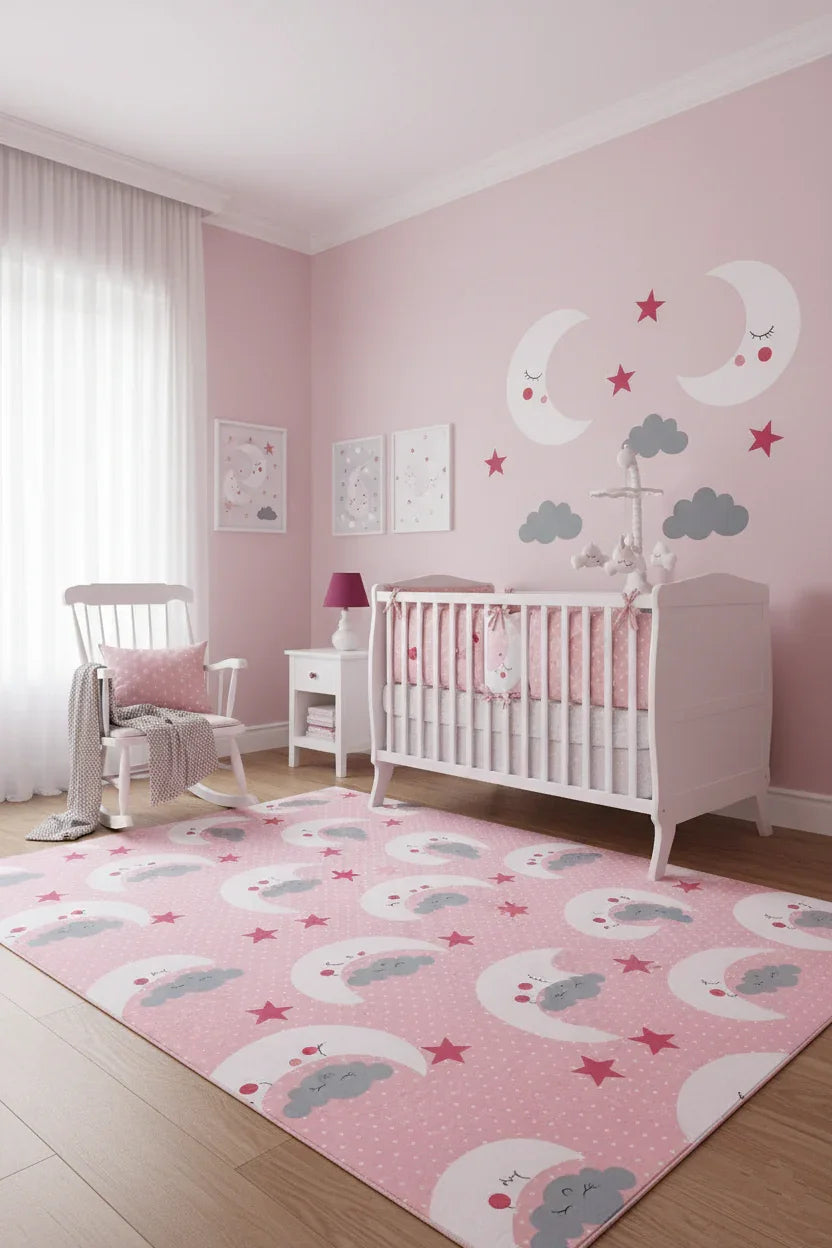 Şirin Uyku Temalı Pembe Çocuk Halısı-Pera Halı