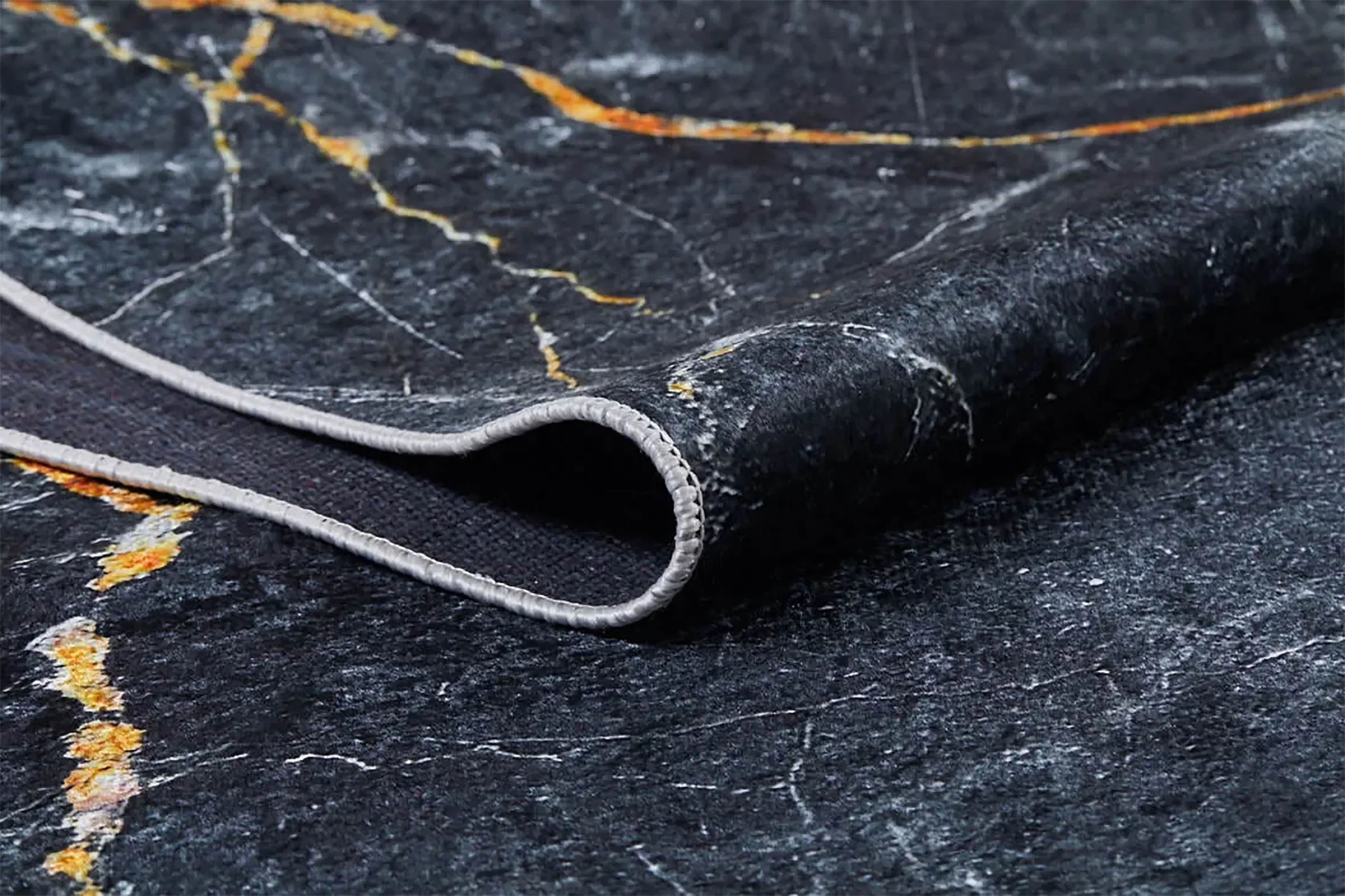 Siyah Altın Mermer Desenli Modern Halı-Pera Halı