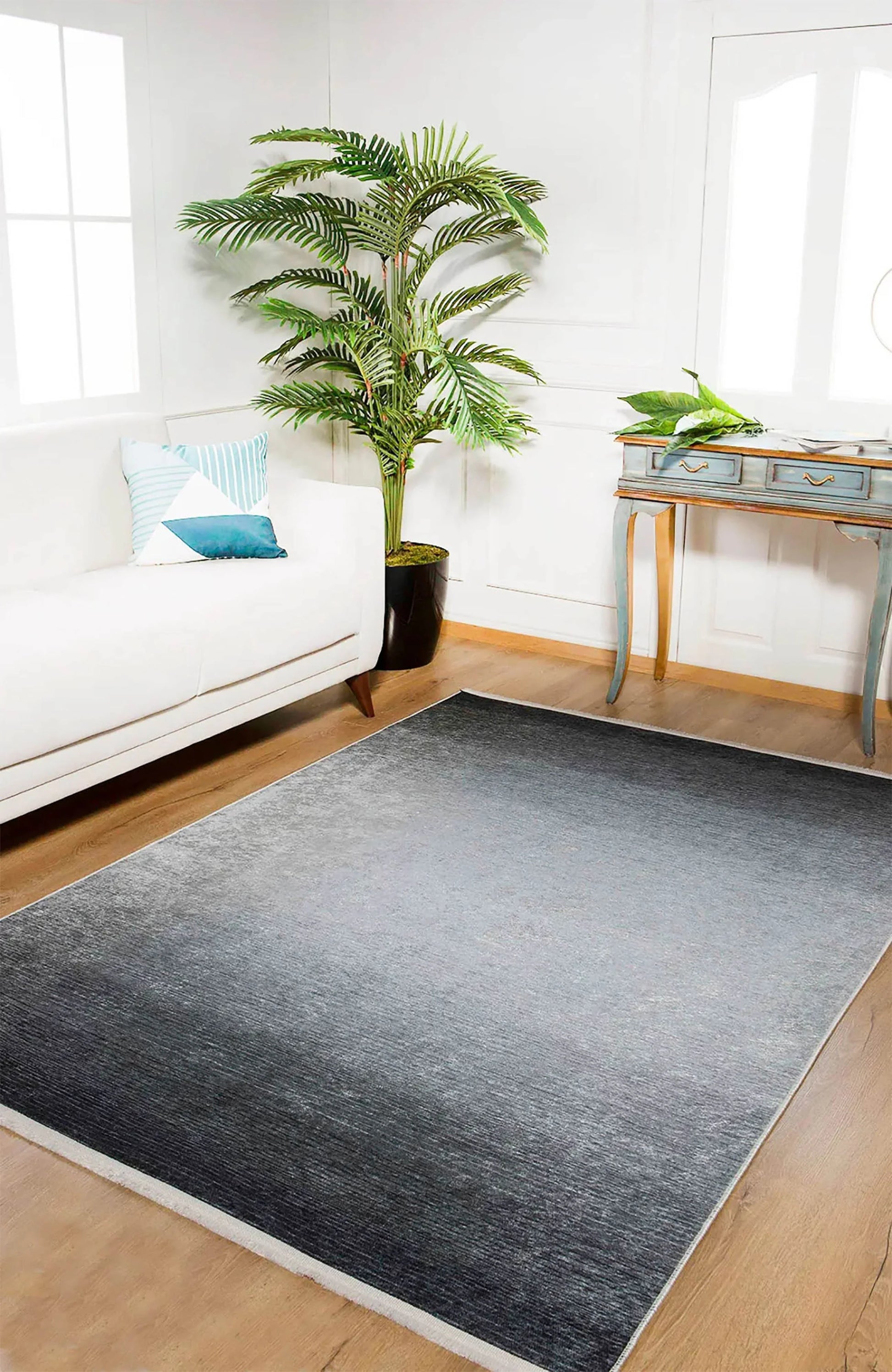 Siyah Beyaz Degrade Modern Geçişli Çizgili Salon Halısı-Pera Halı