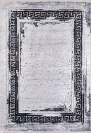 Siyah Beyaz Eskitme Yunan Anahtarı Bordürlü Modern Halı-Pera Halı