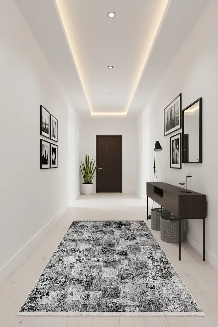 Siyah Beyaz Geçişli Modern Soyut Halı-Pera Halı