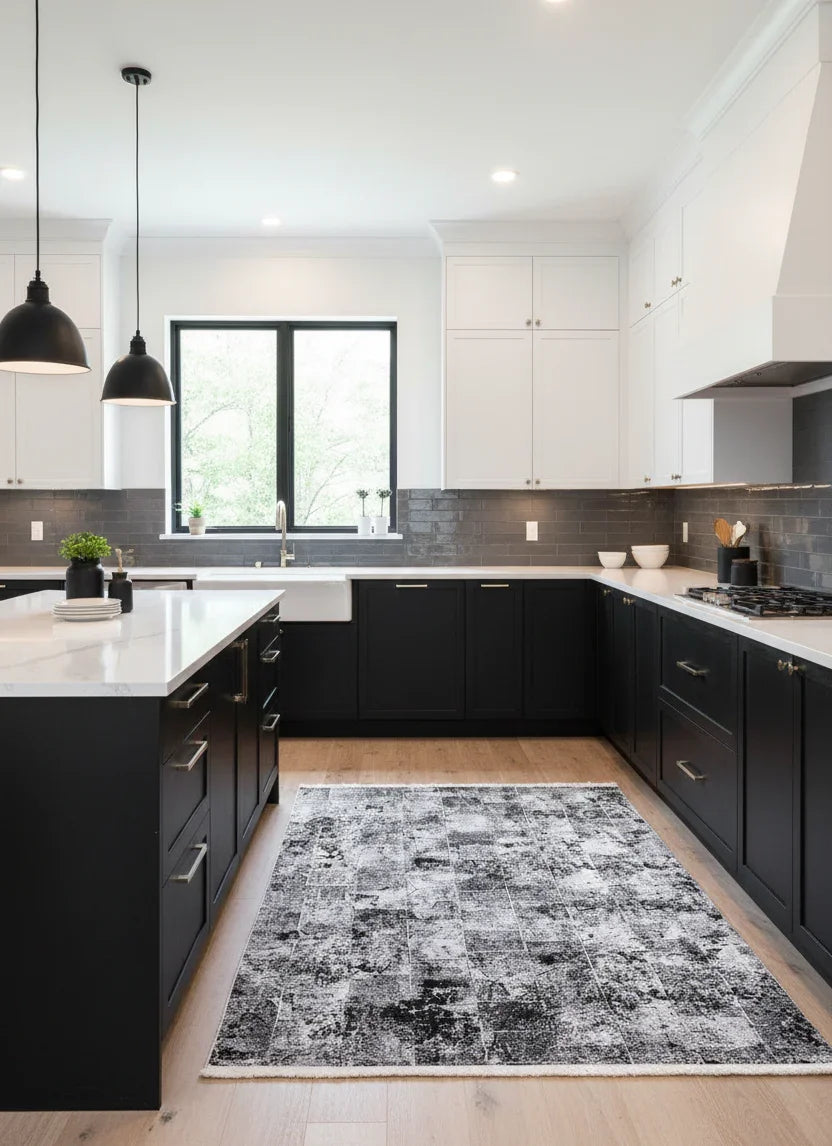 Siyah Beyaz Geçişli Modern Soyut Halı-Pera Halı