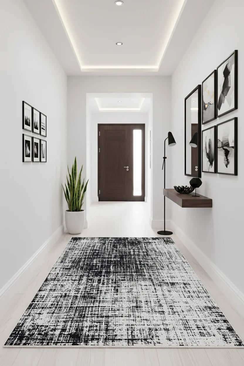 Siyah Beyaz Grafik Modern Soyut Halı-Pera Halı