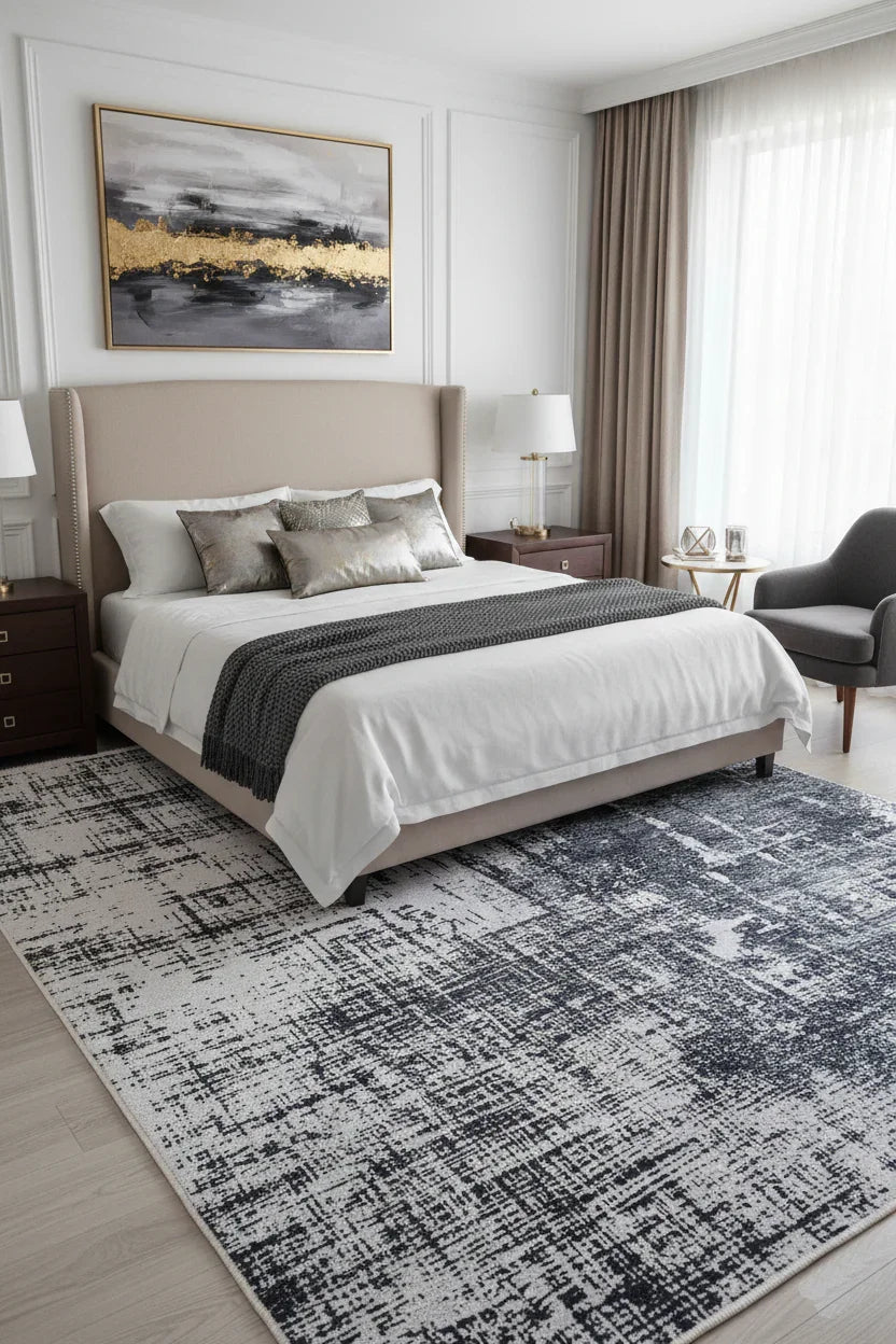 Siyah Beyaz Grafik Modern Soyut Halı-Pera Halı