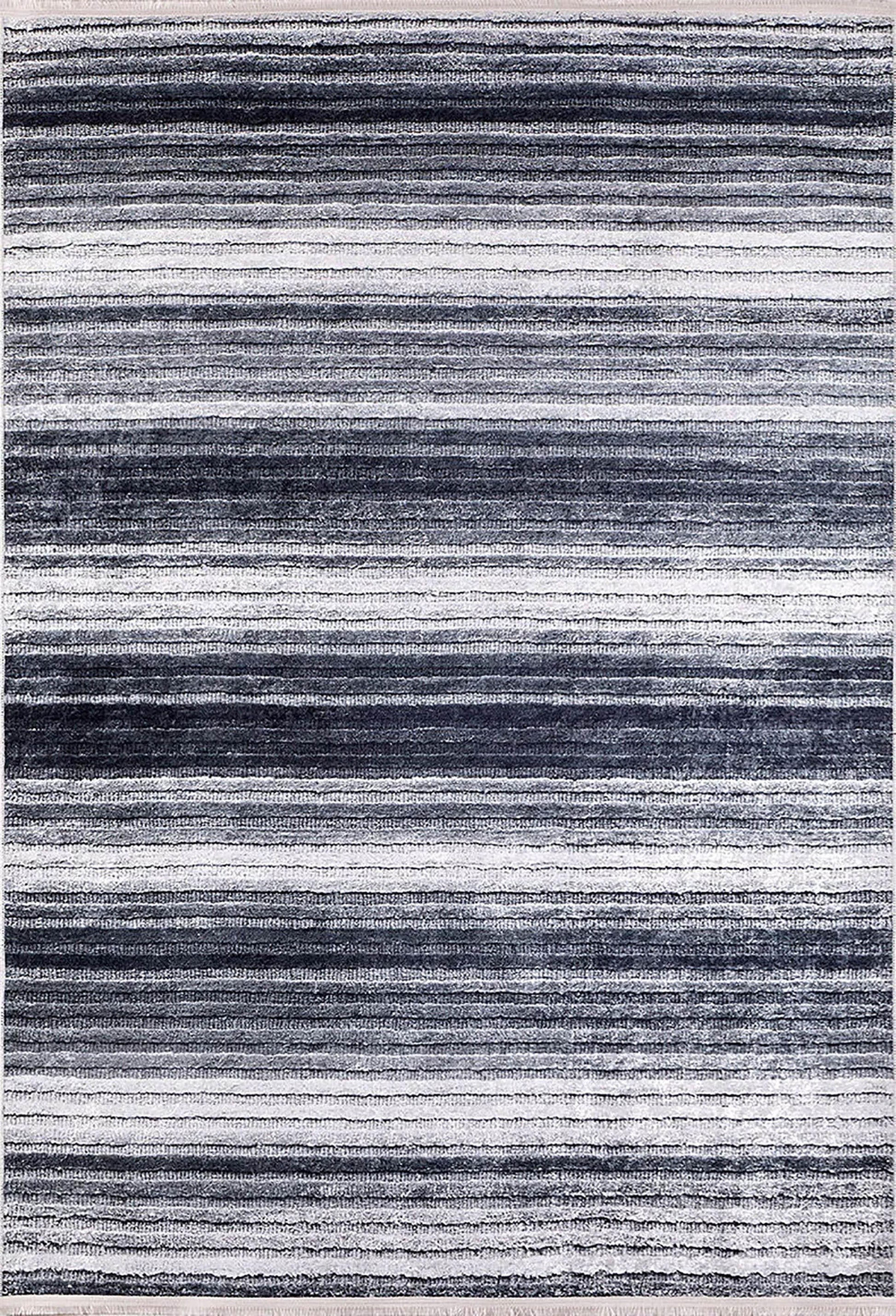Siyah Beyaz Modern Gri Çizgili Degrade Halı-Pera Halı