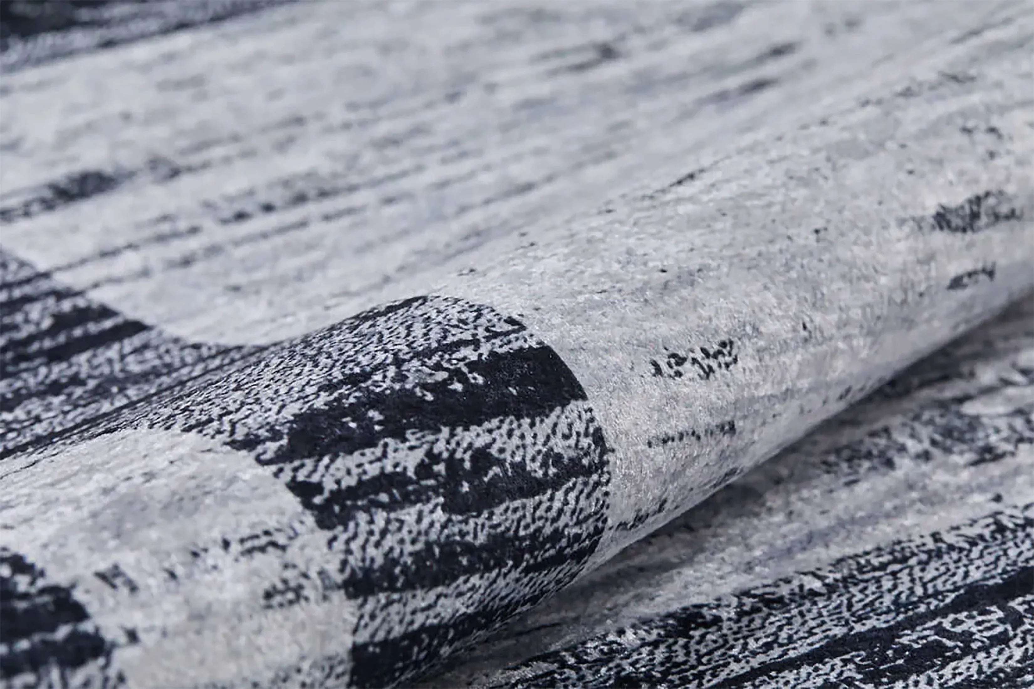 Siyah Beyaz Soyut Çizgili Minimalist Bordürlü Modern Halı-Pera Halı