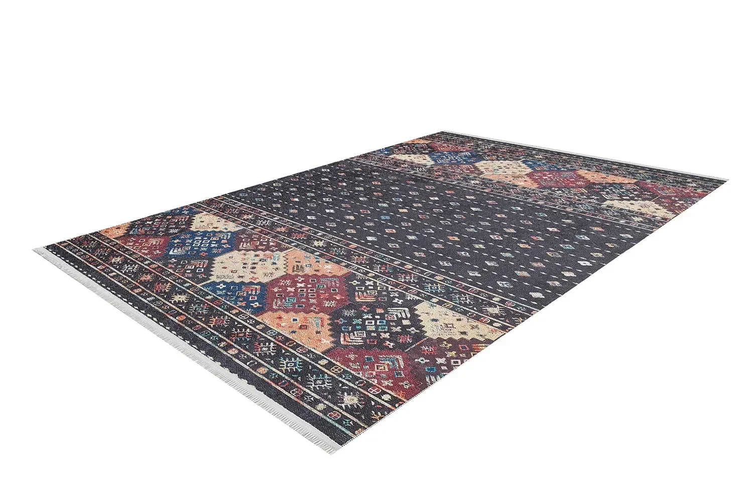 Siyah Etnik Şerit Desenli Modern Halı (Copy)-Pera Halı