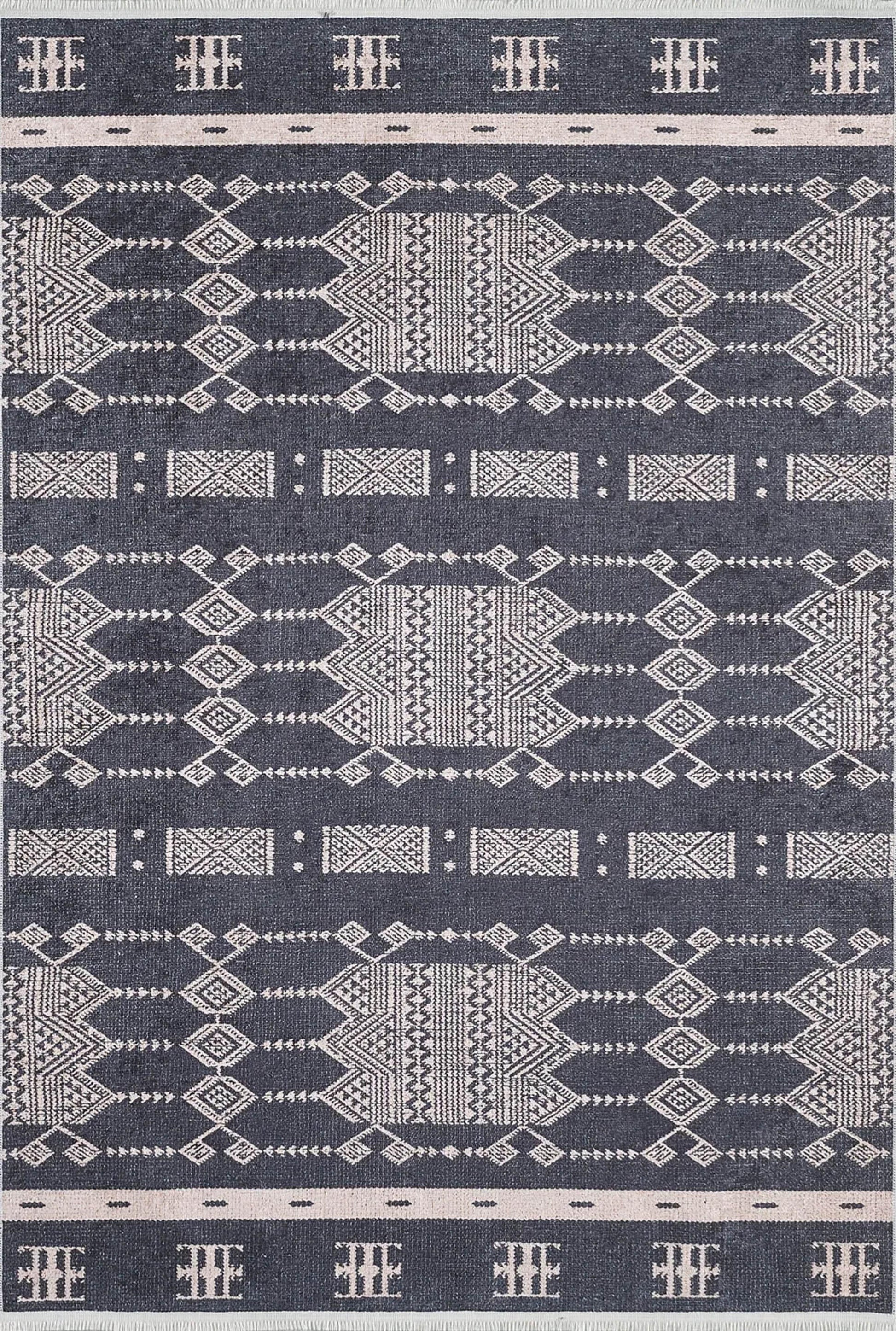 Siyah Geometrik Kilim Halı-Pera Halı