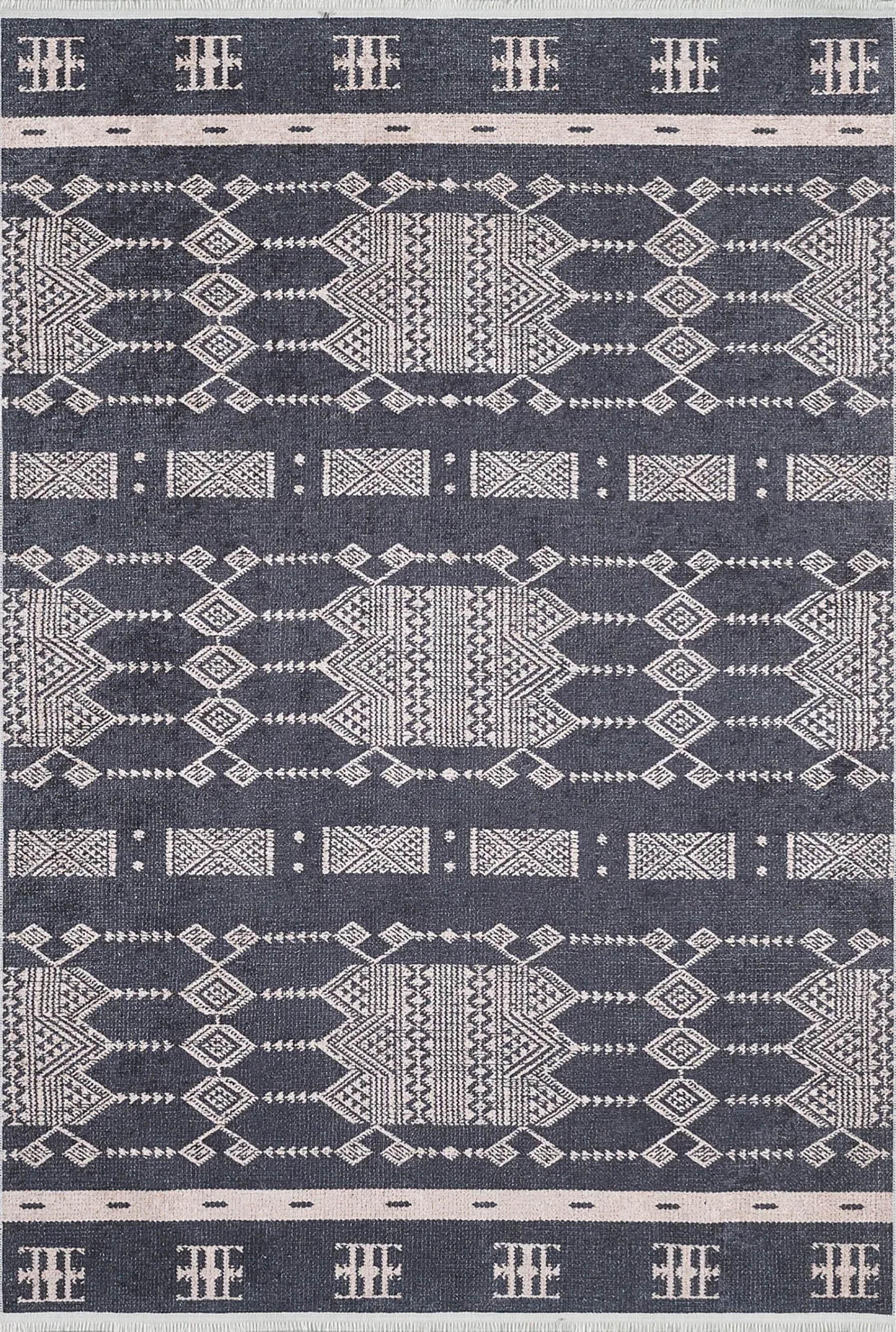 Siyah Geometrik Kilim Halı-Pera Halı