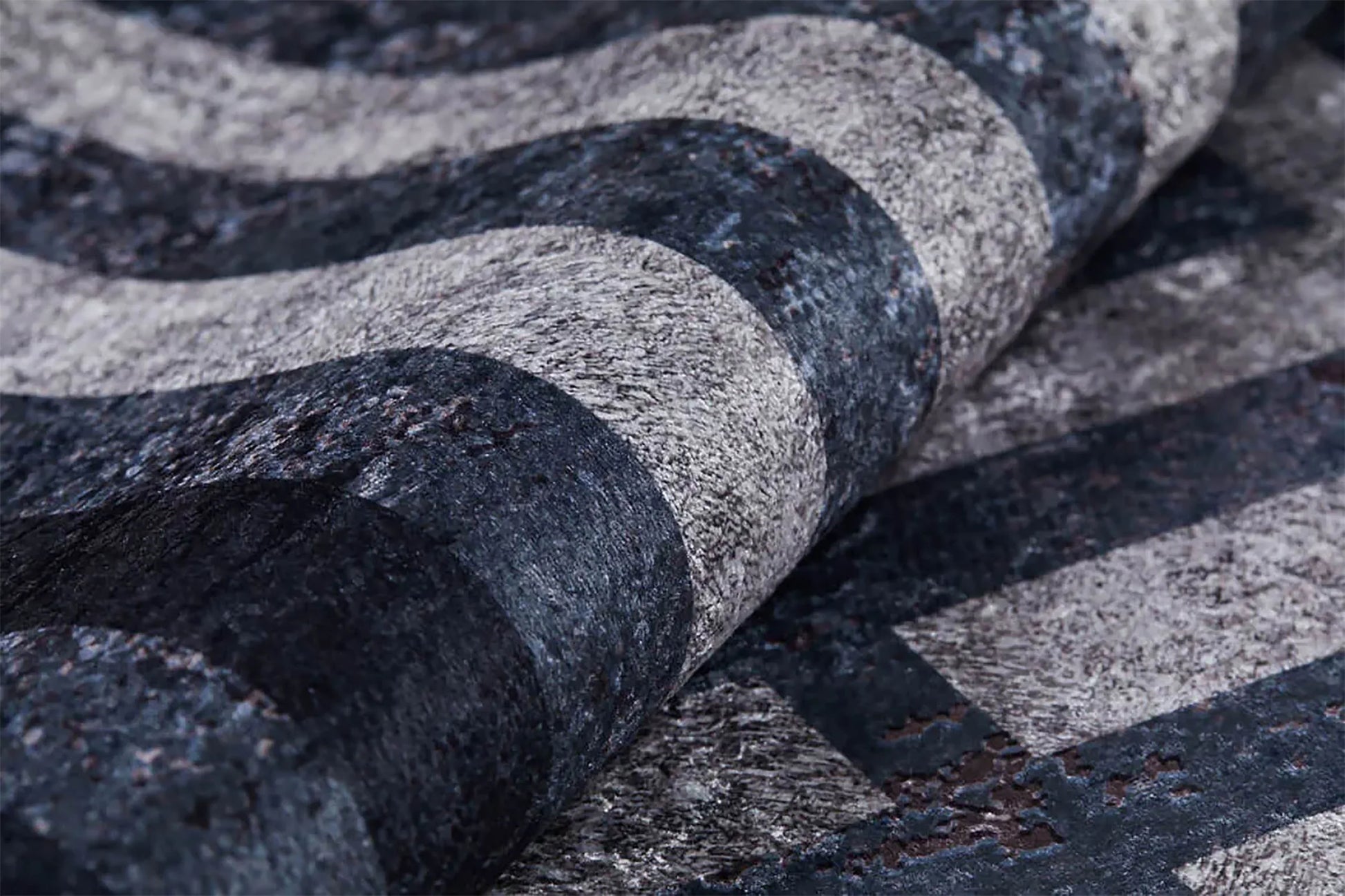 Siyah Mavi Gri Art Deco Geometrik Çerçeveli Modern Halı-Pera Halı