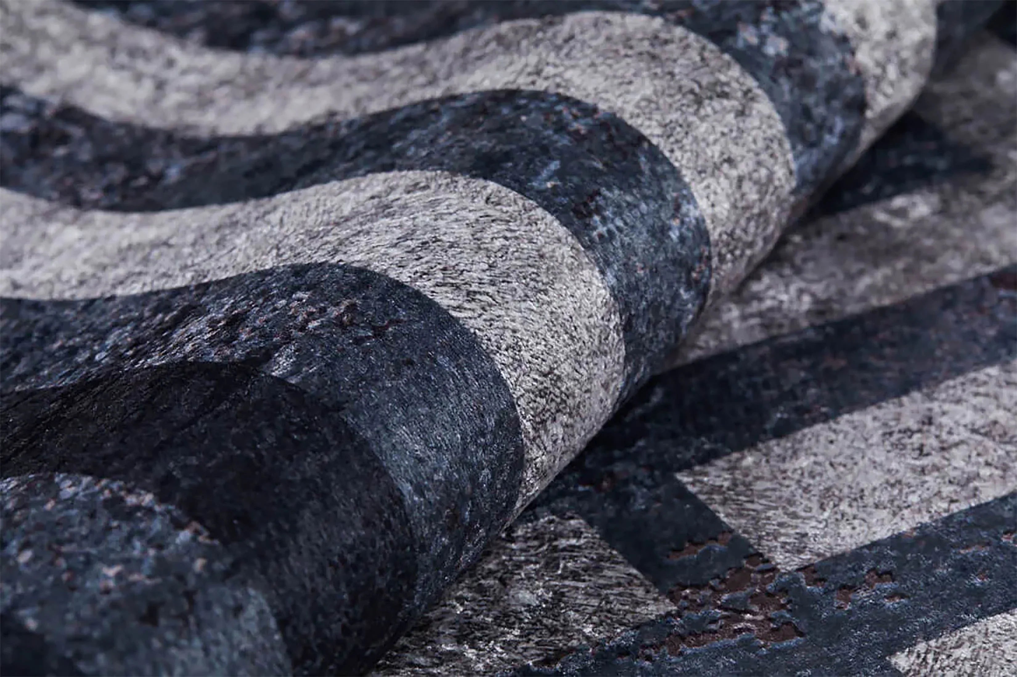 Siyah Mavi Gri Art Deco Geometrik Çerçeveli Modern Halı-Pera Halı