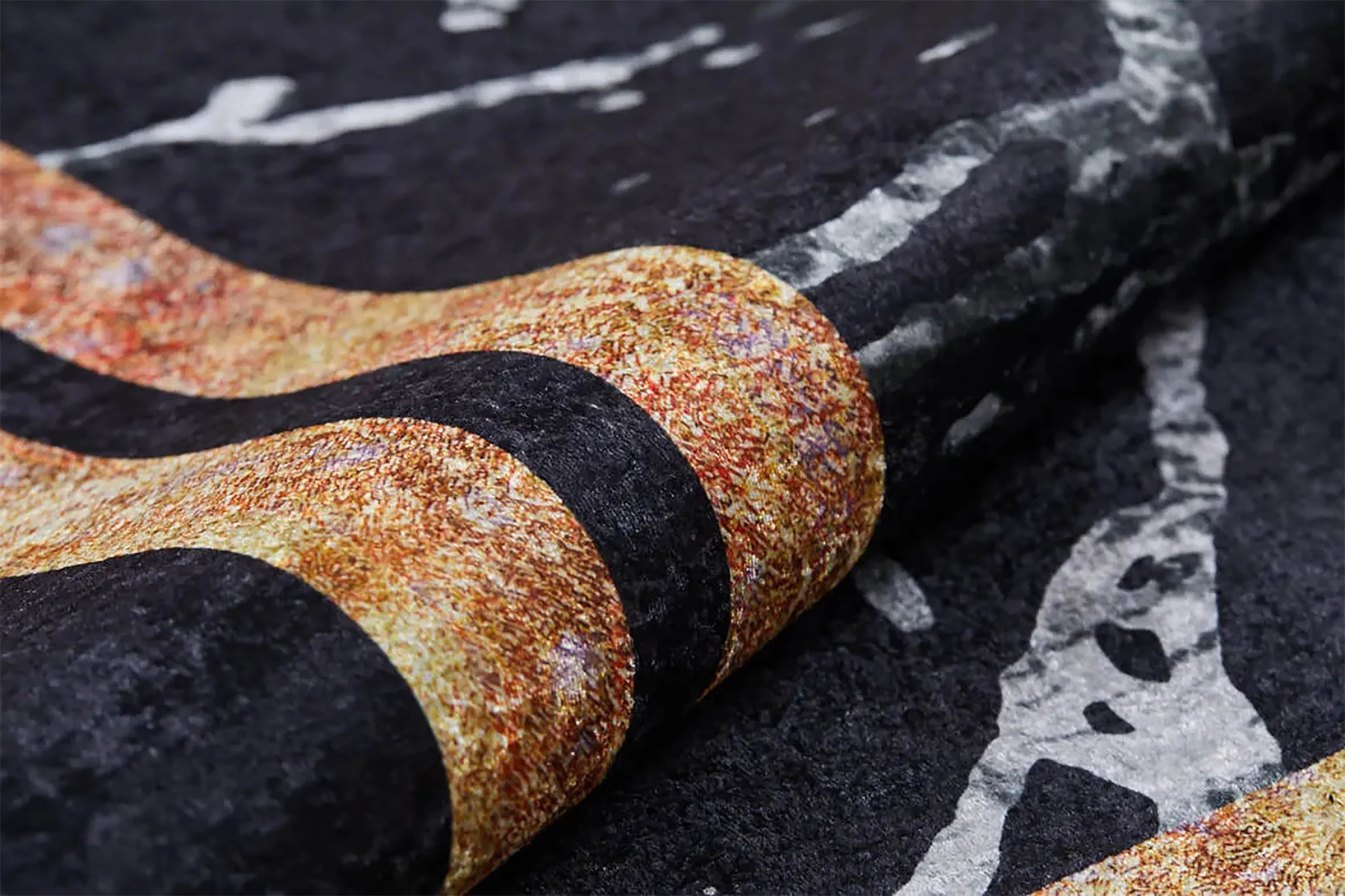 Siyah Mermer Tarzı Kenarlı Geometrik Halı-Pera Halı