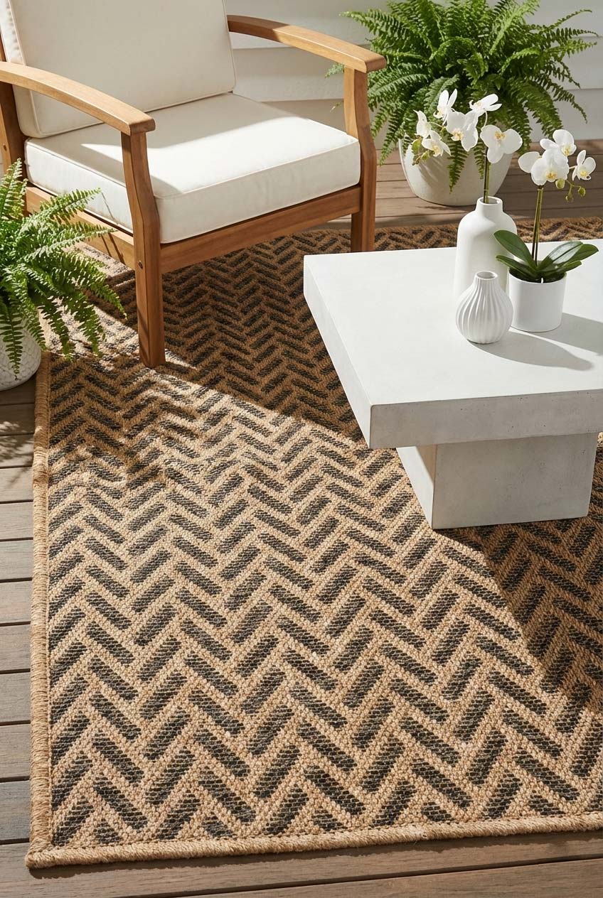 Kahve ve Siyah Zikzak Sisal Dokulu Halı