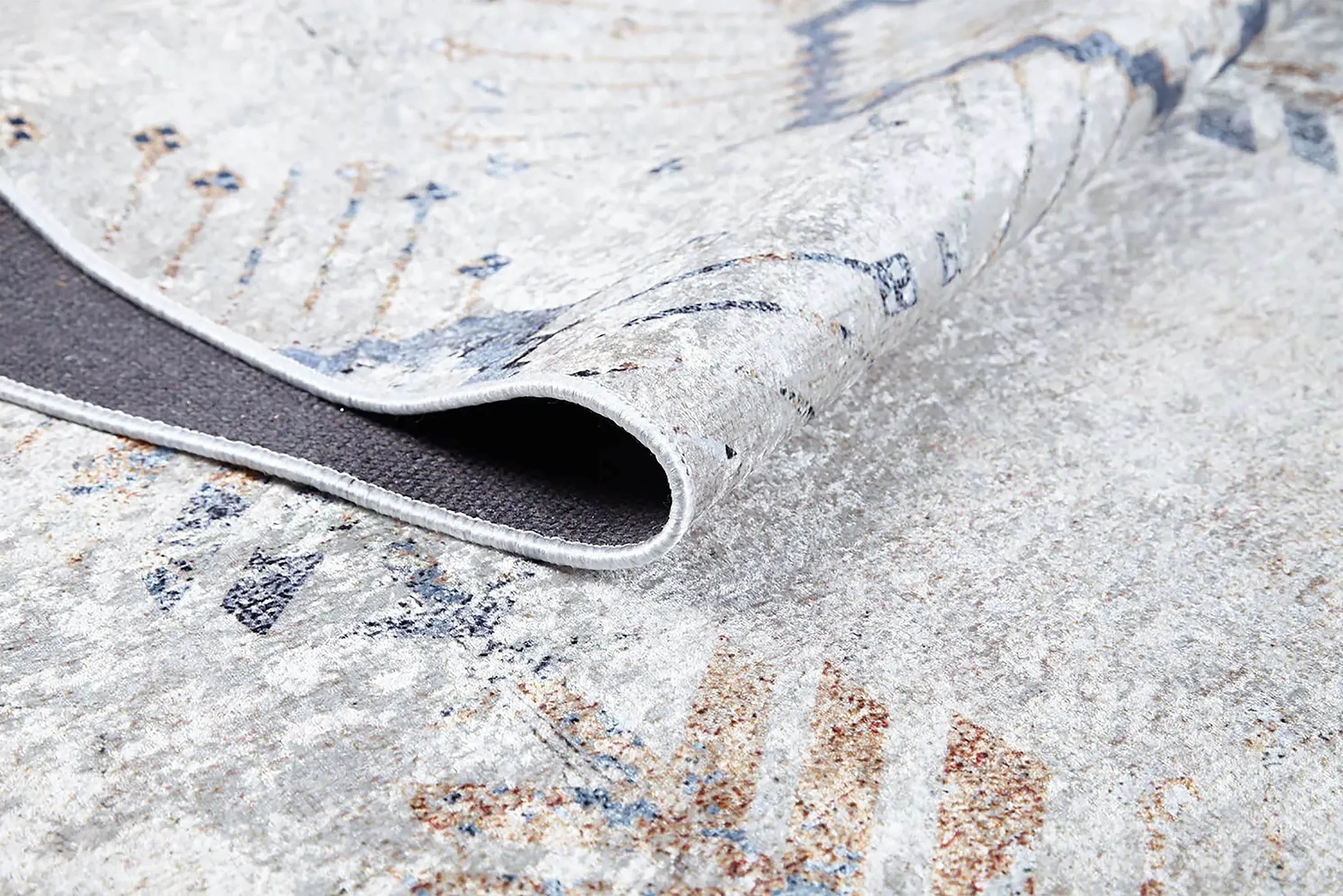 Soft Bohem Geometrik Desenli Krem Soluk Mavi Eskitme Halı-Pera Halı