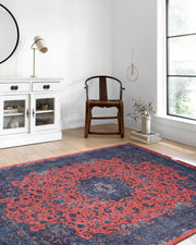 Soho Çiçek Desenli Geleneksel Kırmızı Lacivert Vintage Halı-Pera Halı