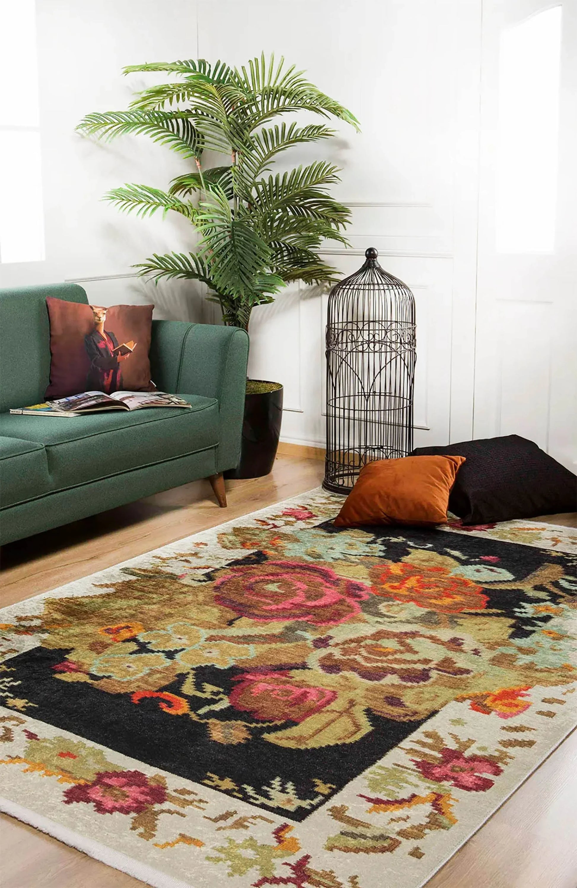 Soho Karabağ Çiçekli Bohem Dekoratif Sarı Halı-Pera Halı