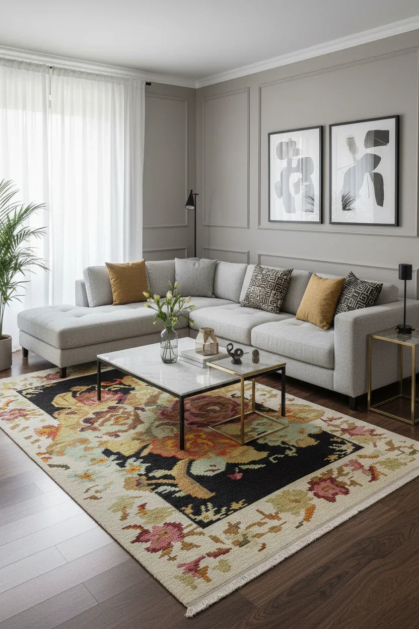 Soho Karabağ Çiçekli Bohem Dekoratif Sarı Halı-Pera Halı