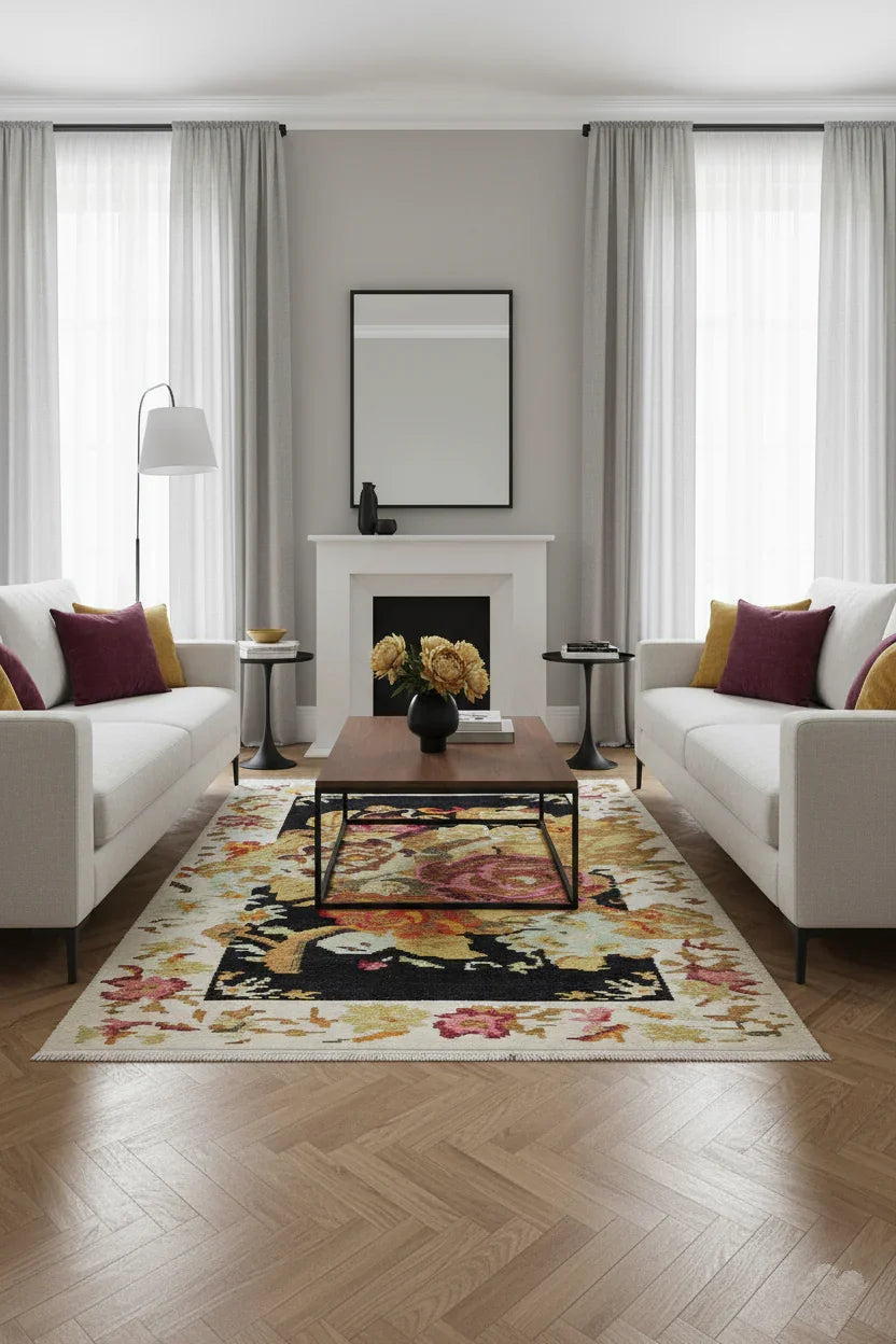 Soho Karabağ Çiçekli Bohem Dekoratif Sarı Halı-Pera Halı