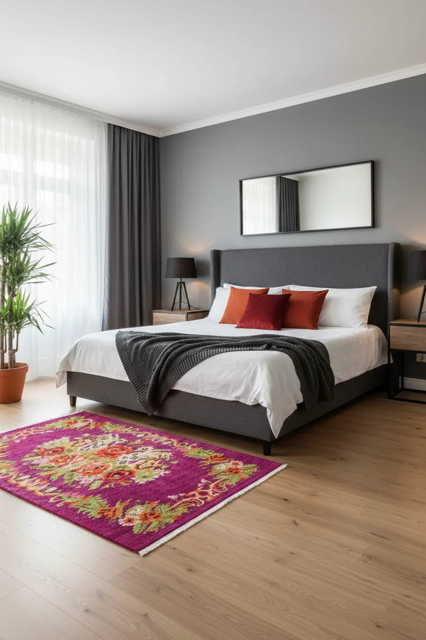 Soho Karabağ Dekoratif Bohem Çiçekli Pembe Kilim Halı-Pera Halı