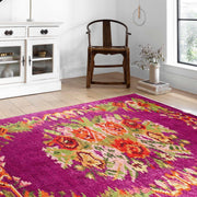 Soho Karabağ Dekoratif Bohem Çiçekli Pembe Kilim Halı-Pera Halı