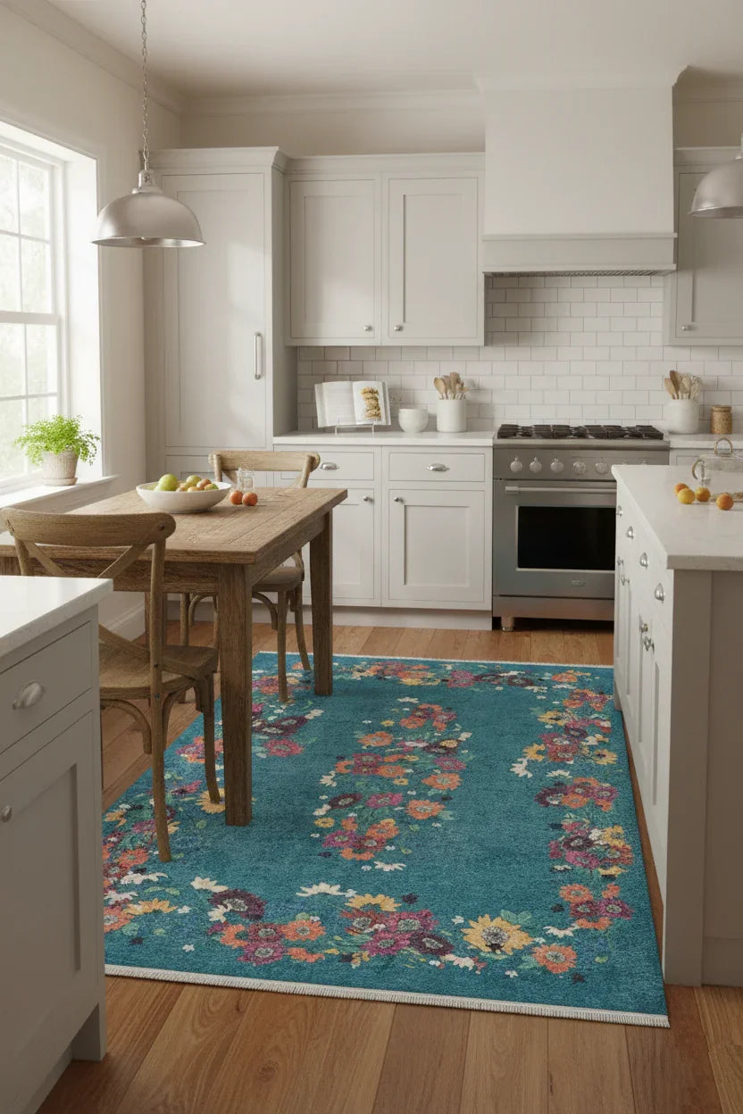 Soho Yeşil Gül Çiçekli Dekoratif Halı-Pera Halı