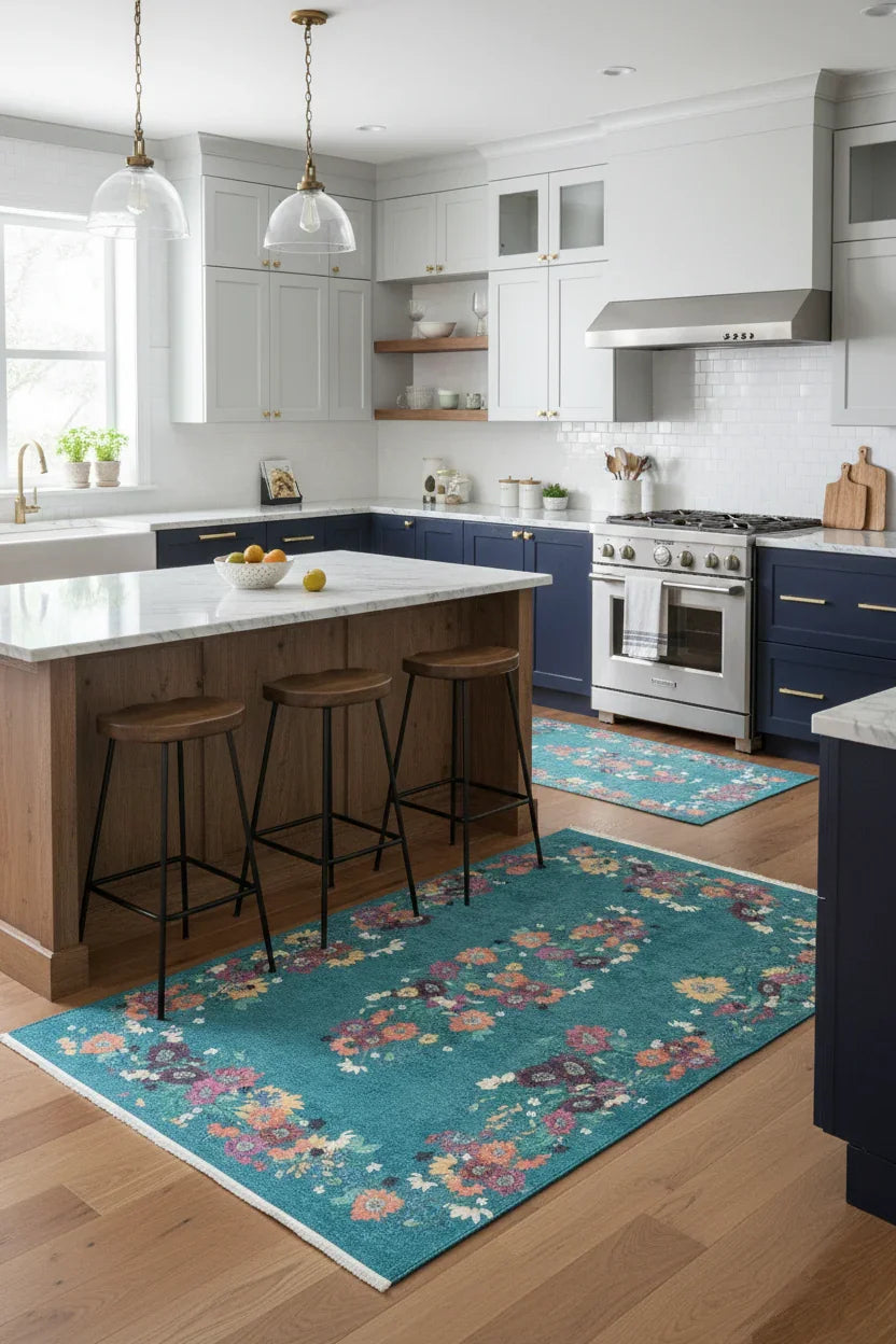 Soho Yeşil Gül Çiçekli Dekoratif Halı-Pera Halı