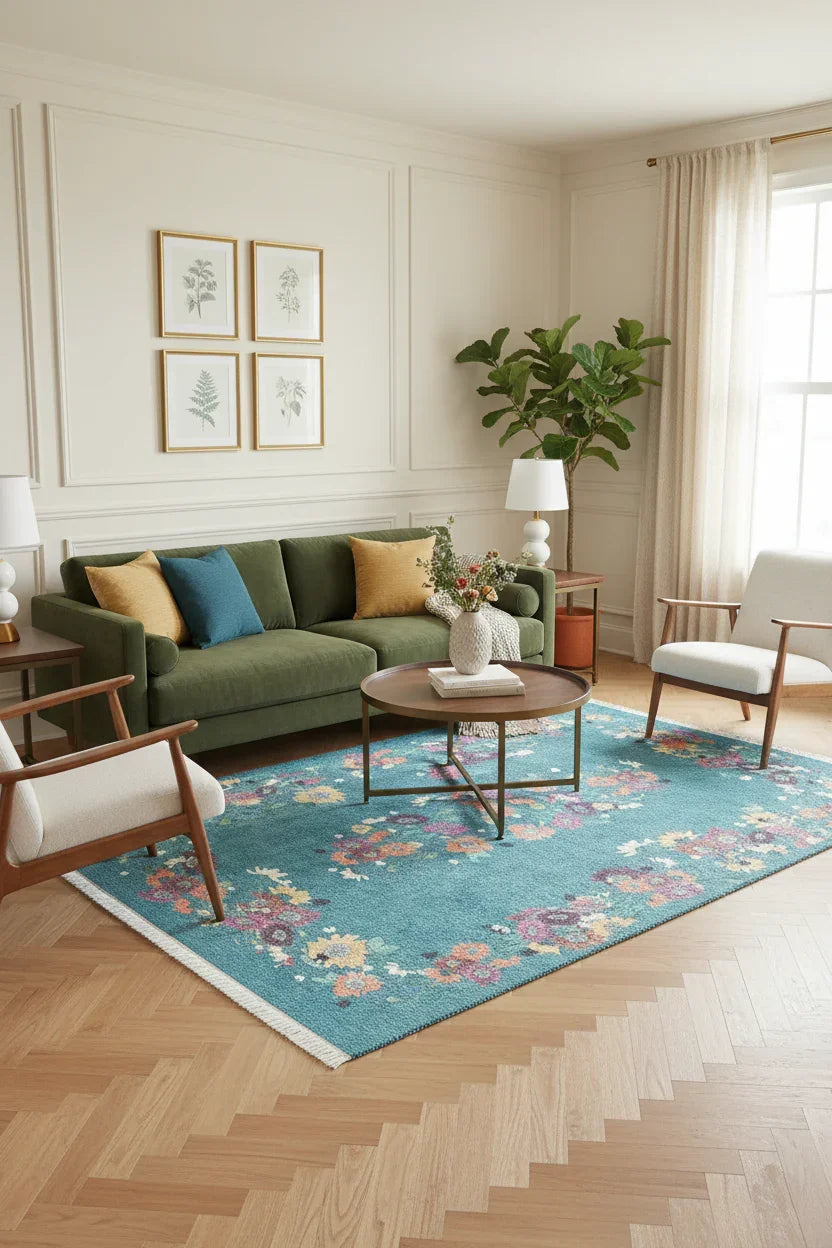 Soho Yeşil Gül Çiçekli Dekoratif Halı-Pera Halı