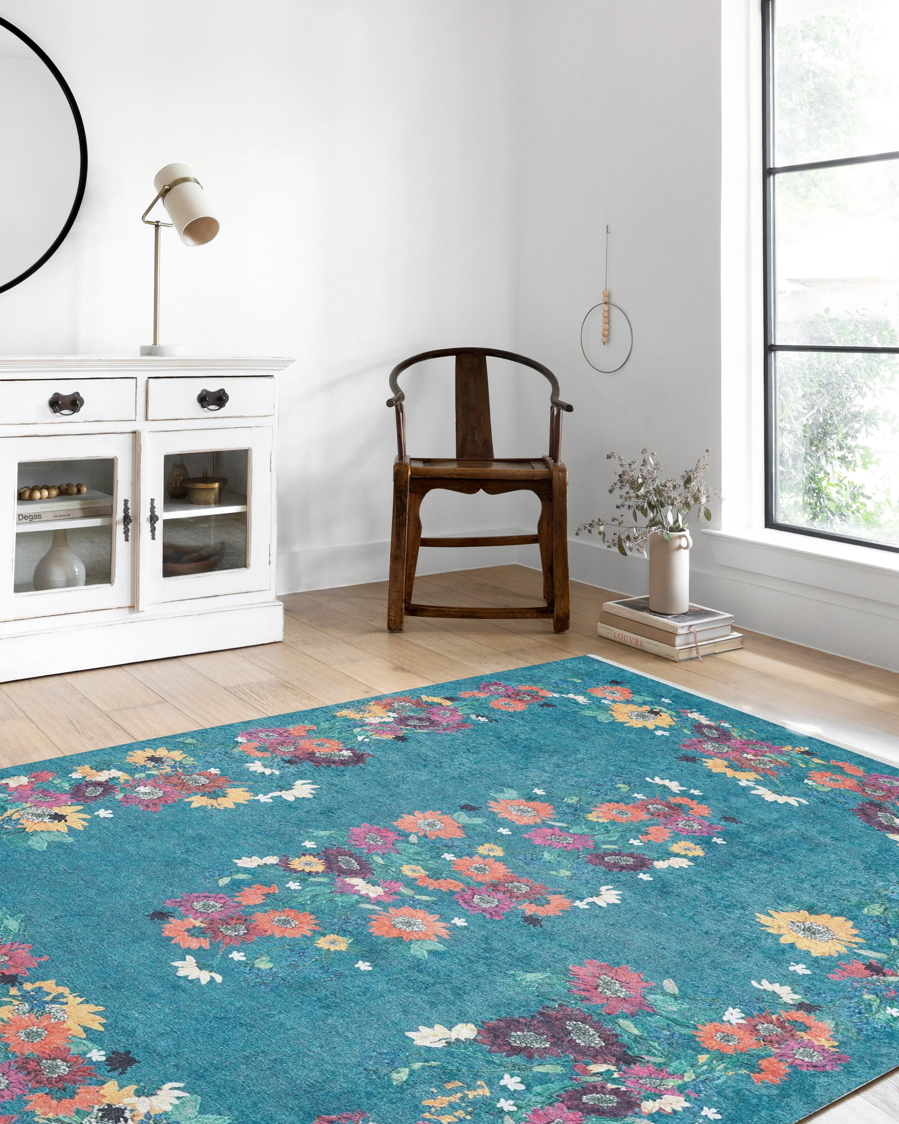 Soho Yeşil Gül Çiçekli Dekoratif Halı-Pera Halı