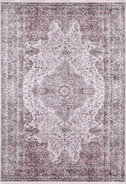 Soluk Pembe Vintage Lila Çiçek Desenli Salon Halısı-Pera Halı