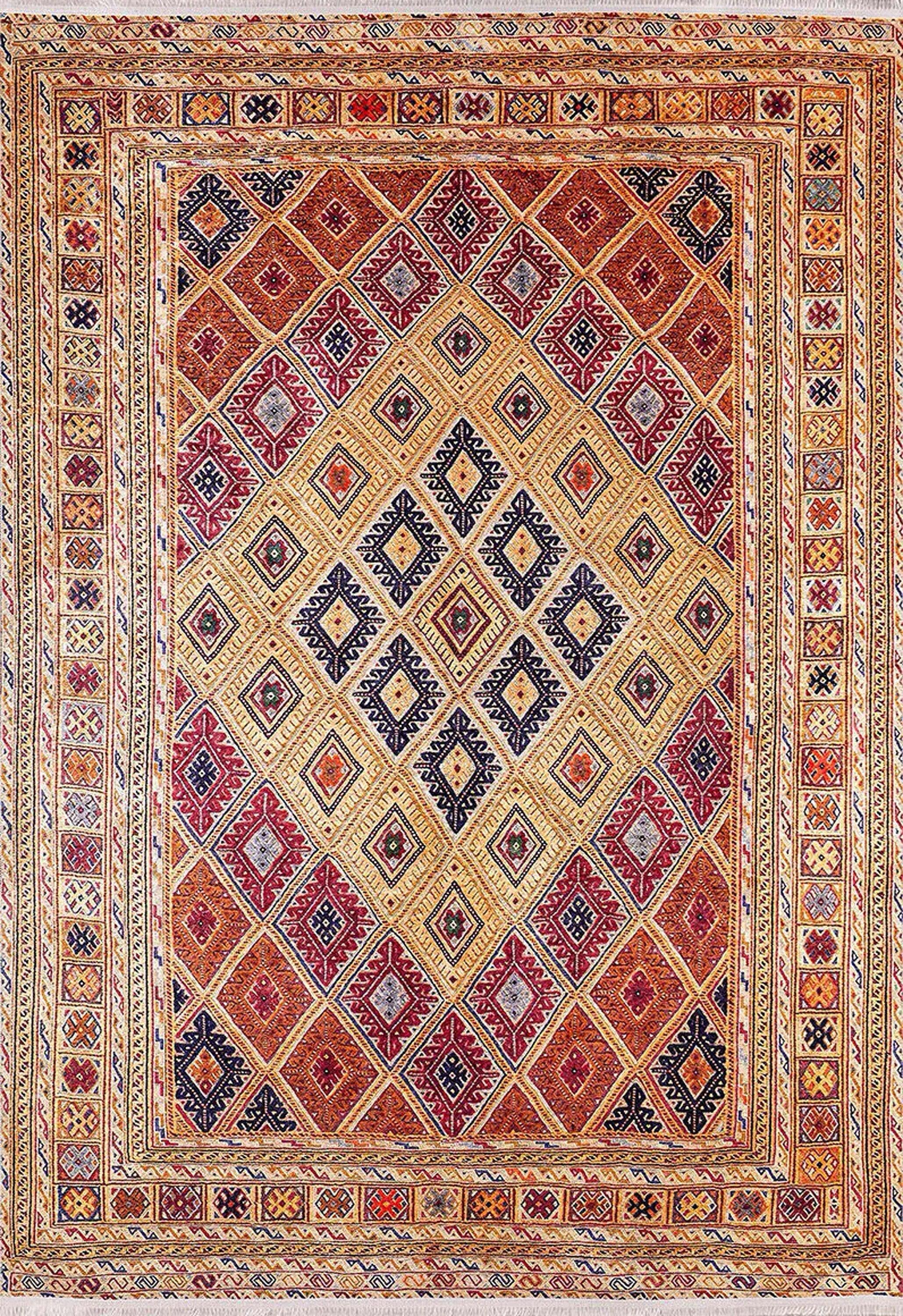 Soluk Turuncu Bej Geometrik Desenli Anadolu Kilim Halı-Pera Halı