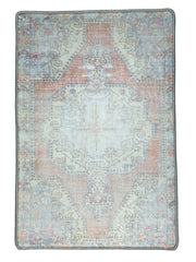 Soluk Turuncu ve Mavi Uşak Vintage Halı-Pera Halı