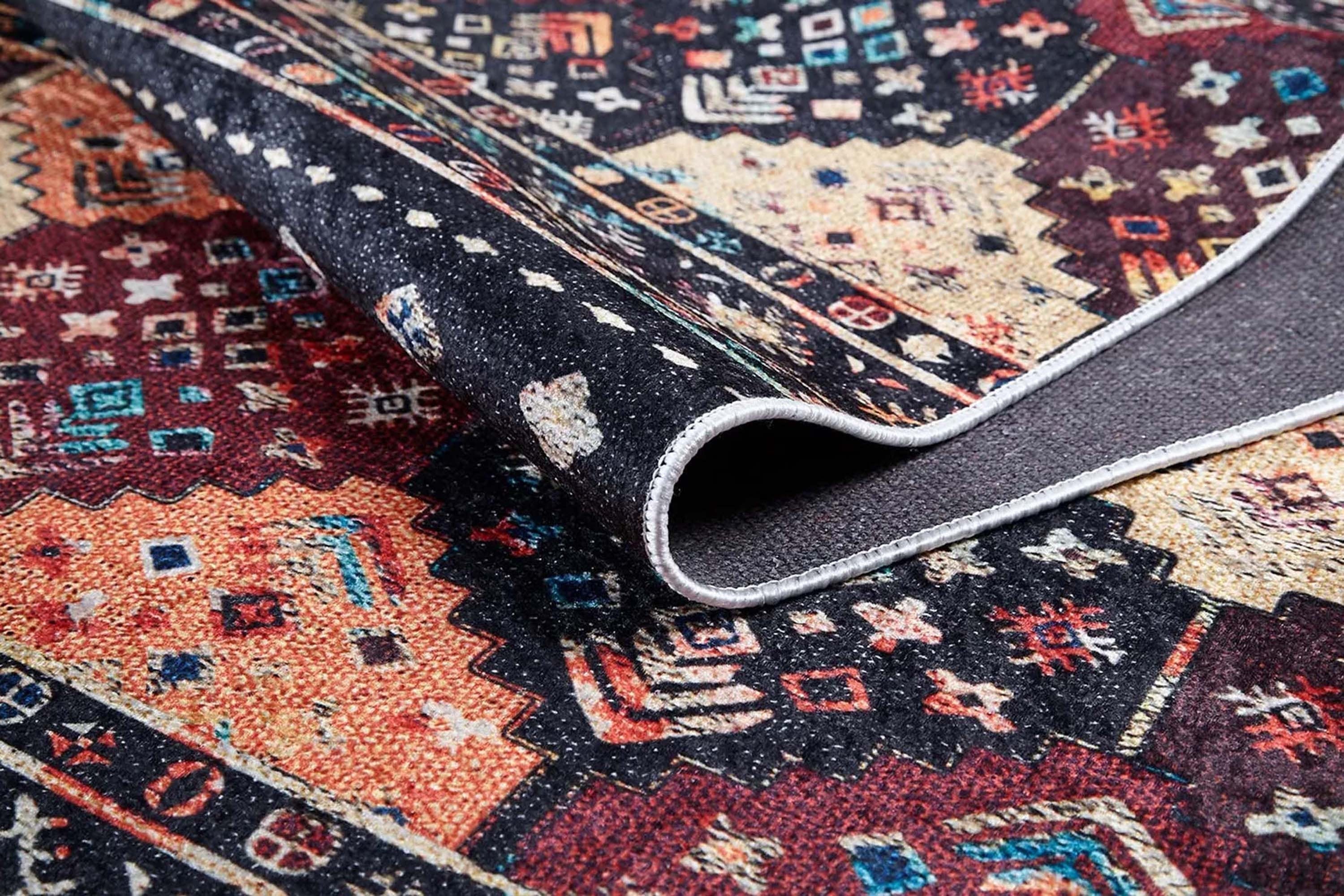 Geometrik Desenli Bohem Siyah Halı - Pera Halı