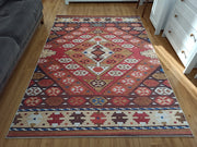 Mercan ve Kahve Geometrik Elmas Desenli Kilim Halı