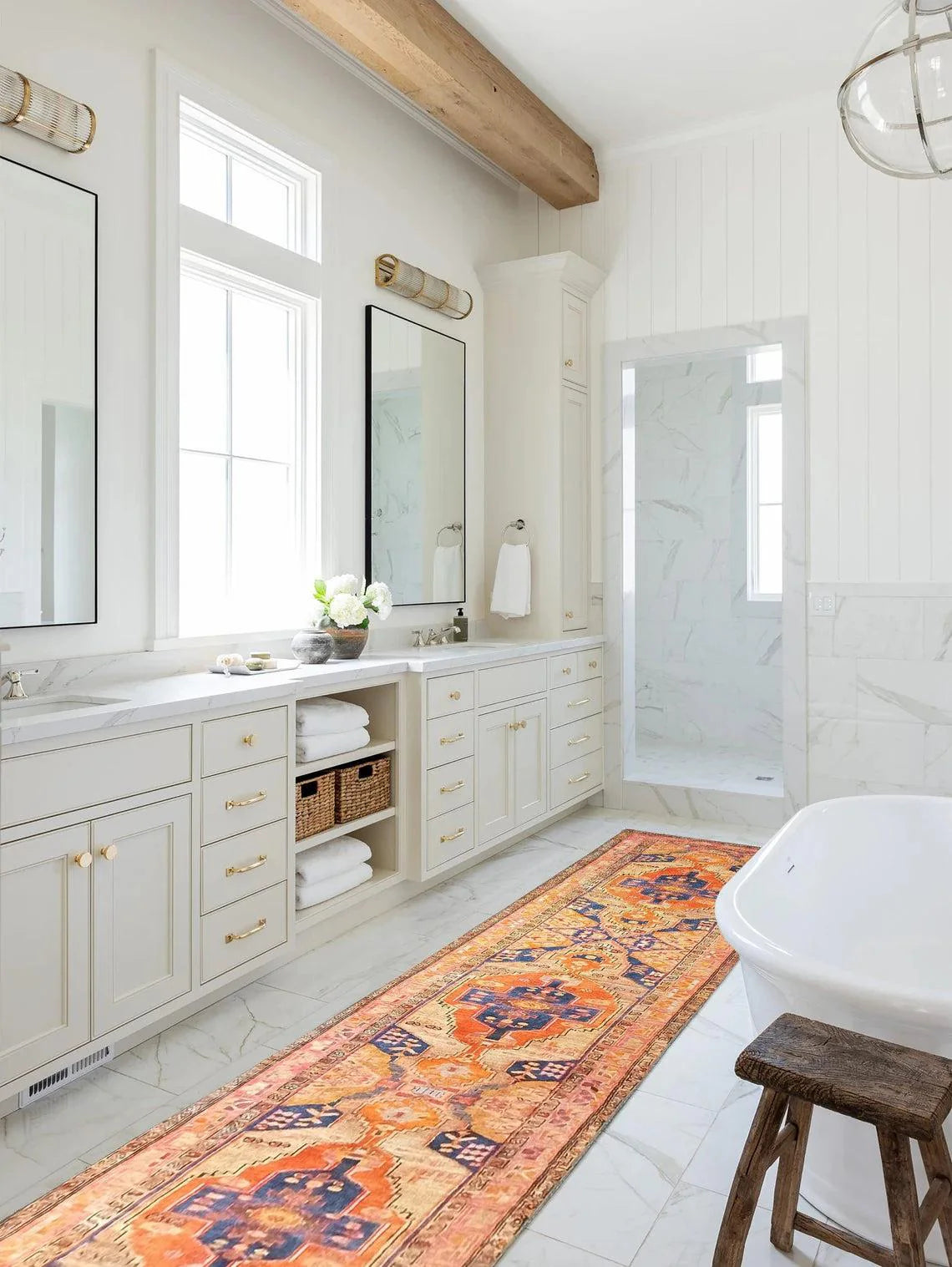 Grauer Vintage-Teppich mit geometrischem Muster