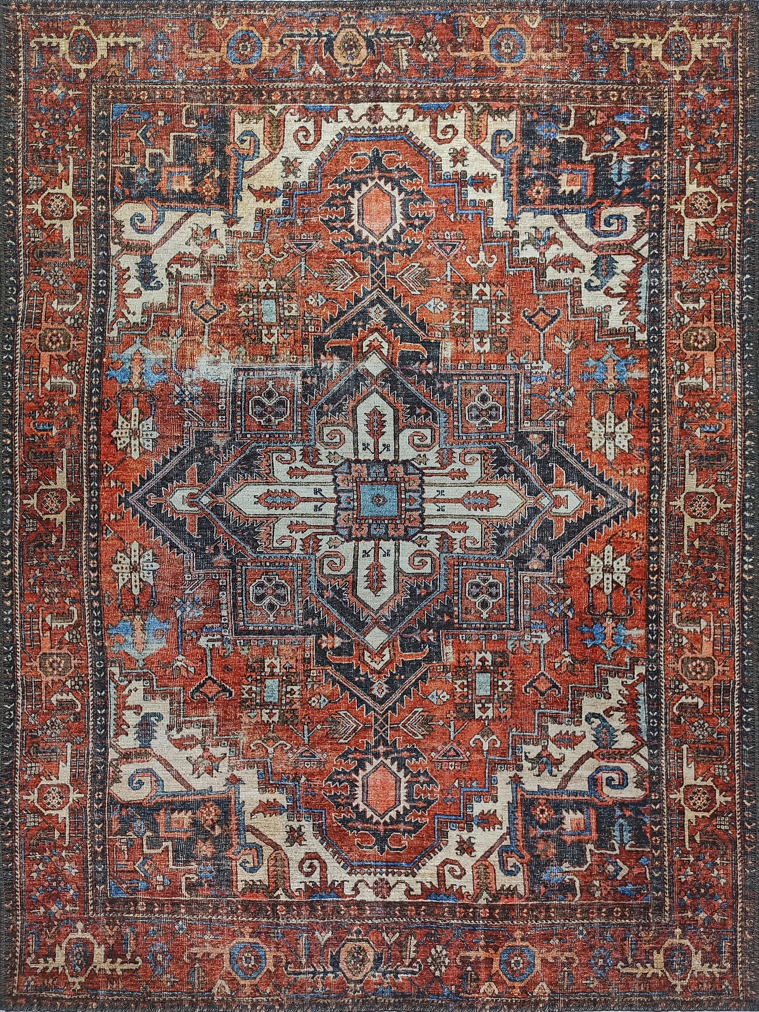 Vintage-Teppich im persischen Stil mit Fliesen und Orangetönen