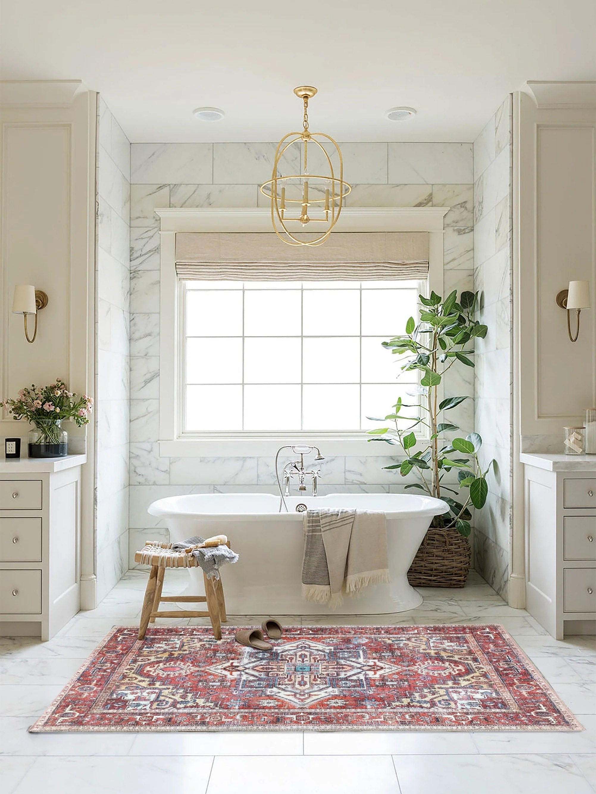 Pas Kırmızısı ve Kayısı Tonlu Medalyonlu Vintage Halı