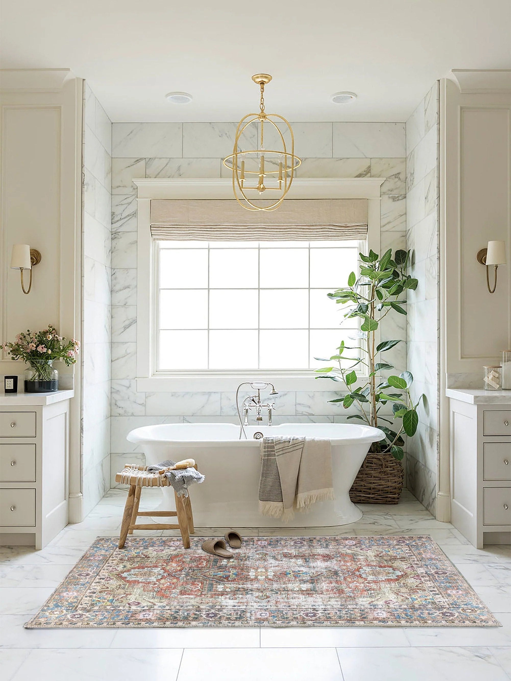 Grauer Vintage-Teppich mit geometrischem Muster