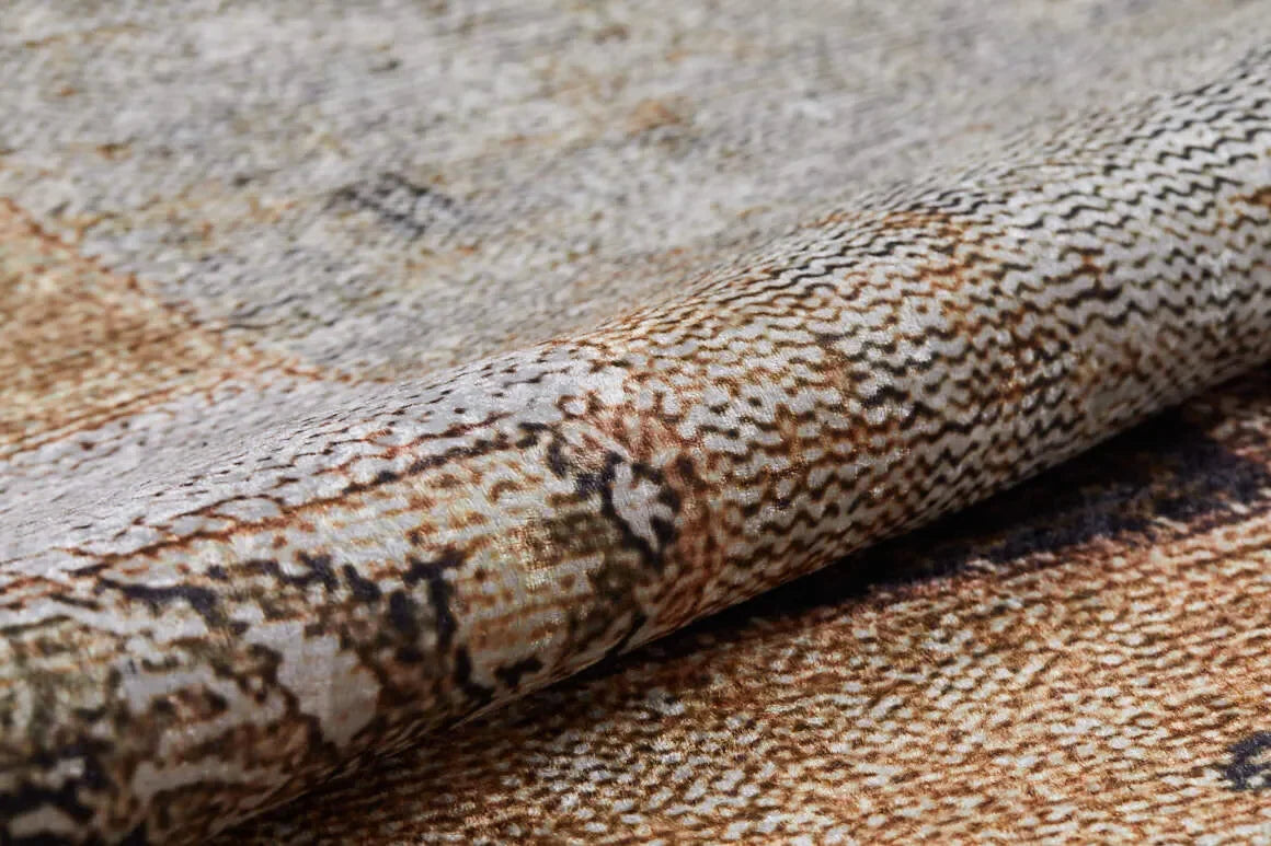 Toprak Tonları Turuncu Patchwork Eskitme Halı-Pera Halı