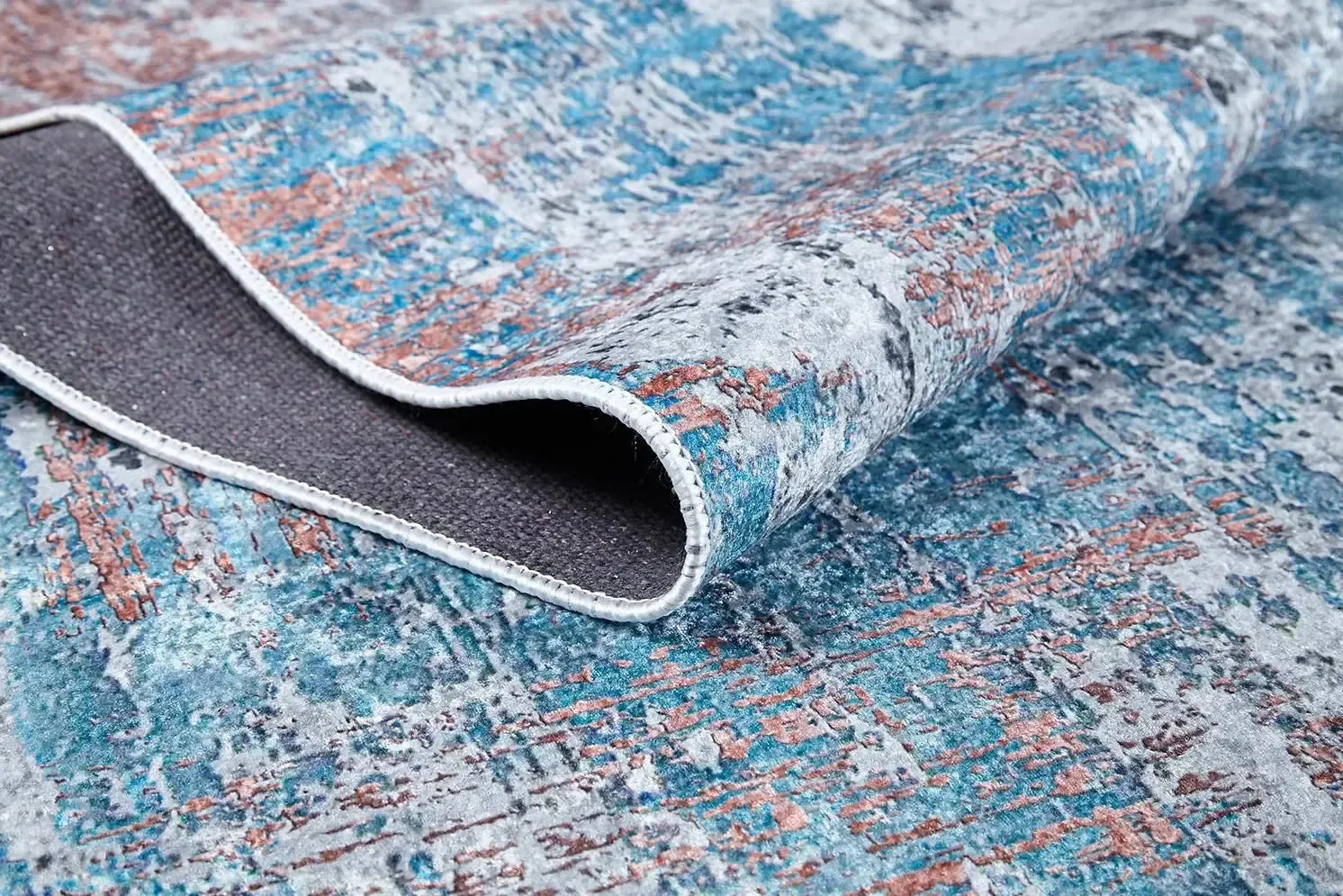 Turkuaz Somon ve Gri Tonlarda Halısı-Pera Halı