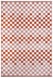 Turuncu Beyaz Modern Geometrik Dama Desenli Yıkanabilir Halı-Pera Halı