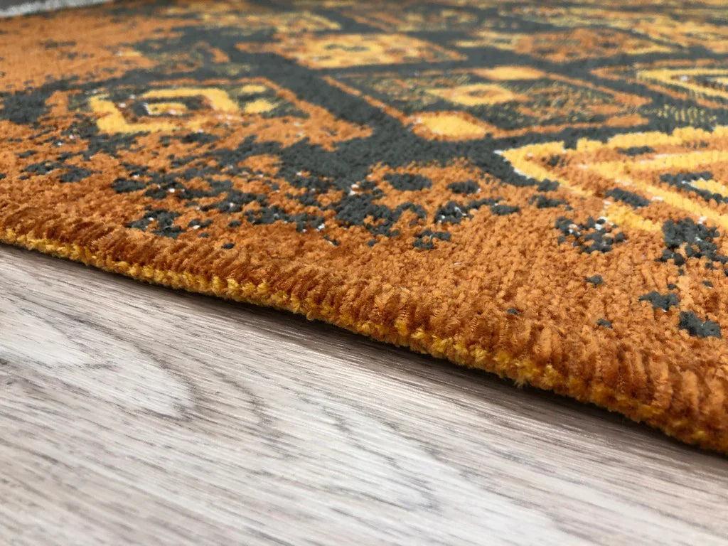 Turuncu Çift Taraflı Modern Vintage Yıkanabilir Antibakteriyel Halı-Pera Halı