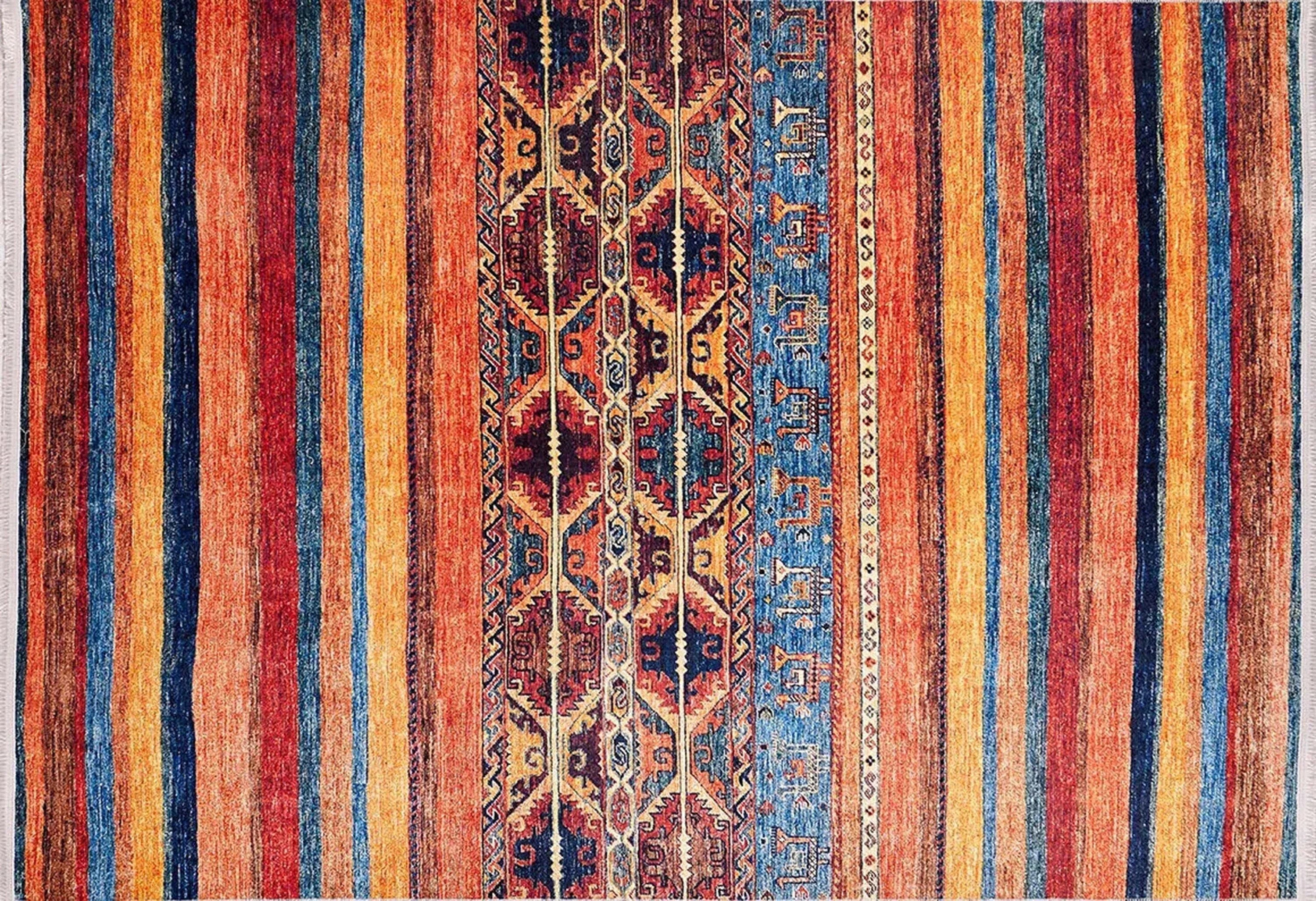 Turuncu Çizgili Desenli Kilim Halı-Pera Halı
